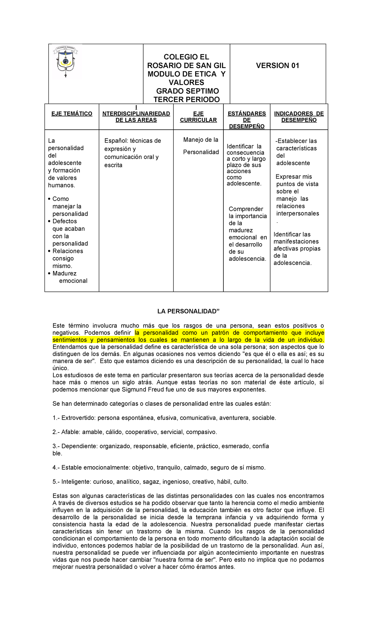 E Septimo Actividades De Clase Colegio El Rosario De San Gil Modulo De Etica Y Valores 0013