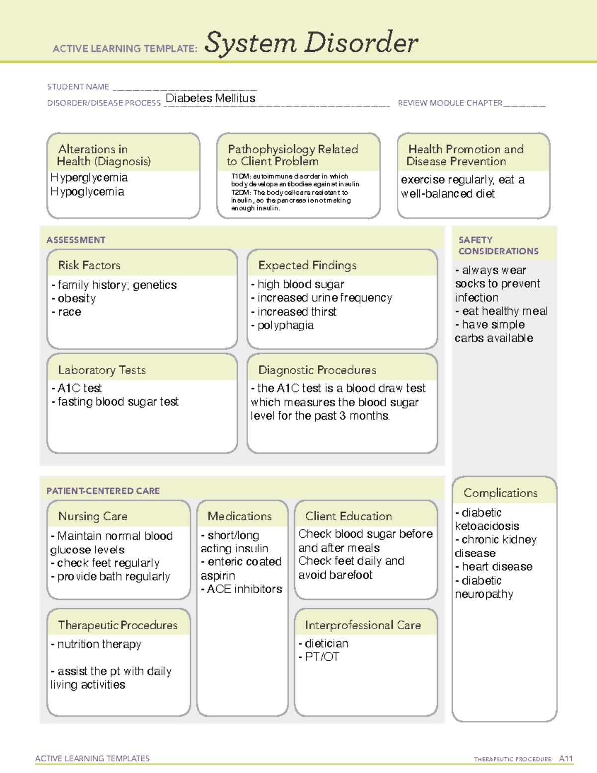 System Disorder DM - ACTIVE LEARNING TEMPLATES THERAPEUTIC PROCEDURE A ...