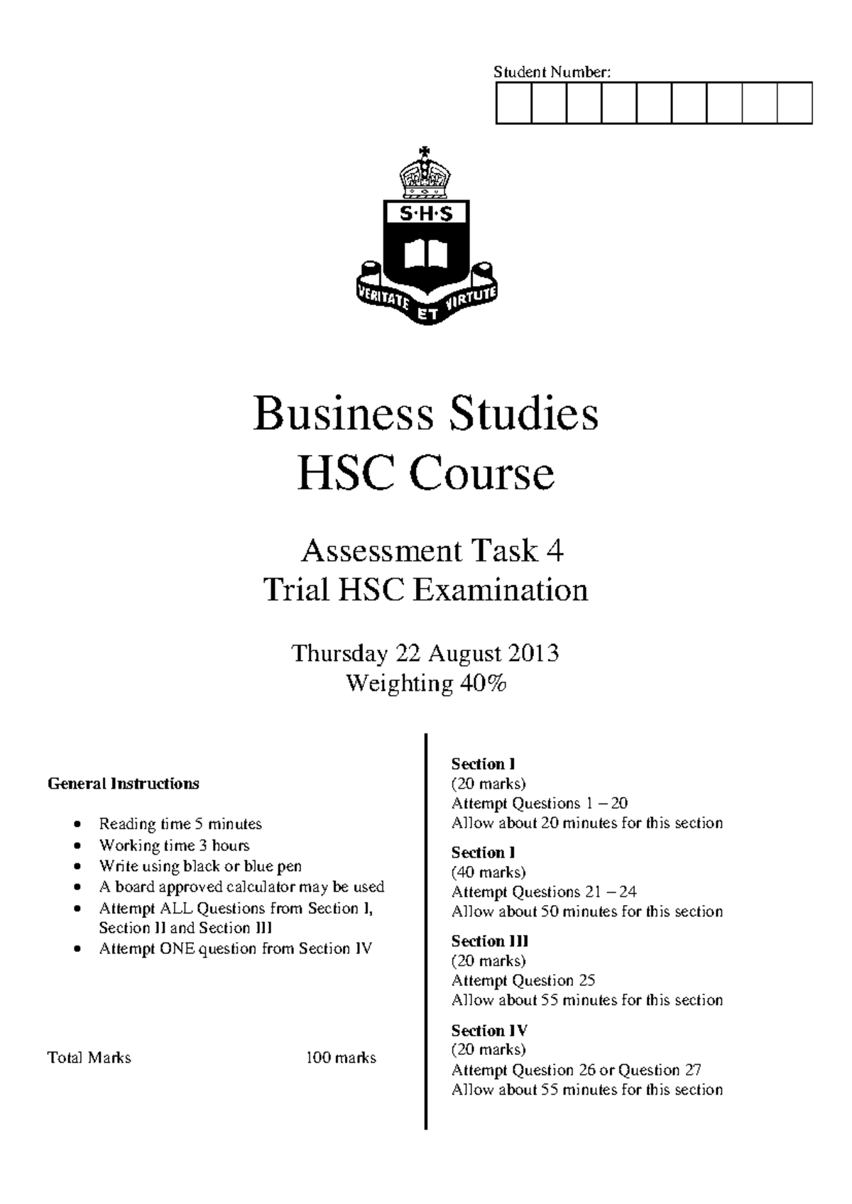 Trial with Solutions - sss - Student Number: Business Studies HSC ...