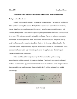 williamson ether synthesis of phenacetin lab report
