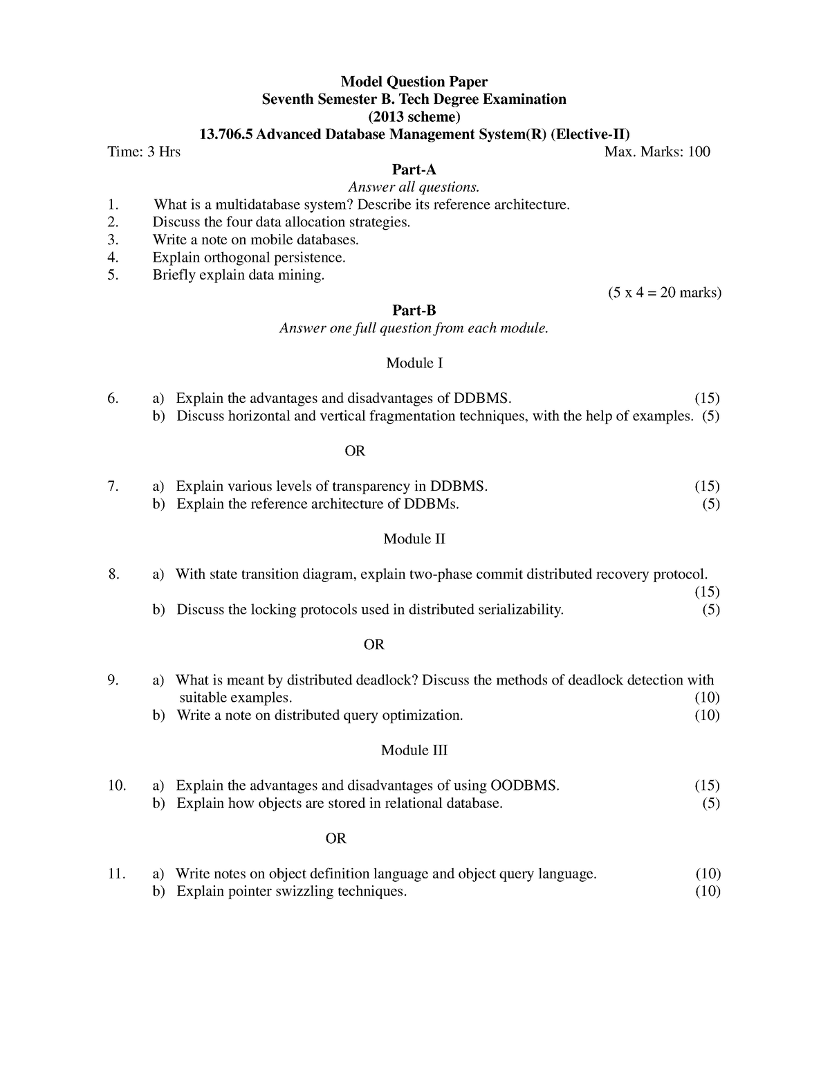 Advanced Database Management System Question Paper