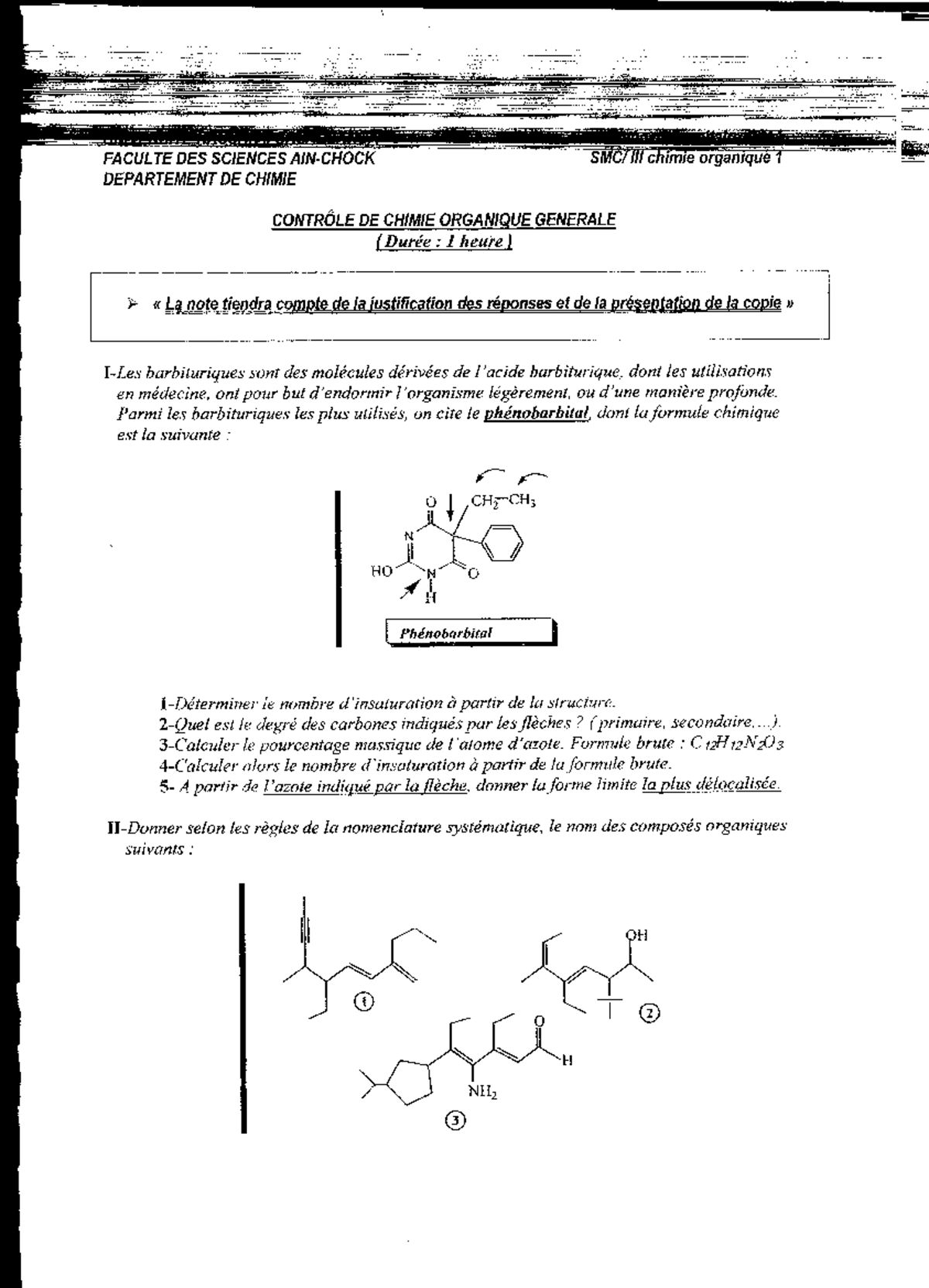 Chimie organique examens corr 03 - F A C U L T E D E S S C I E N C E S ...