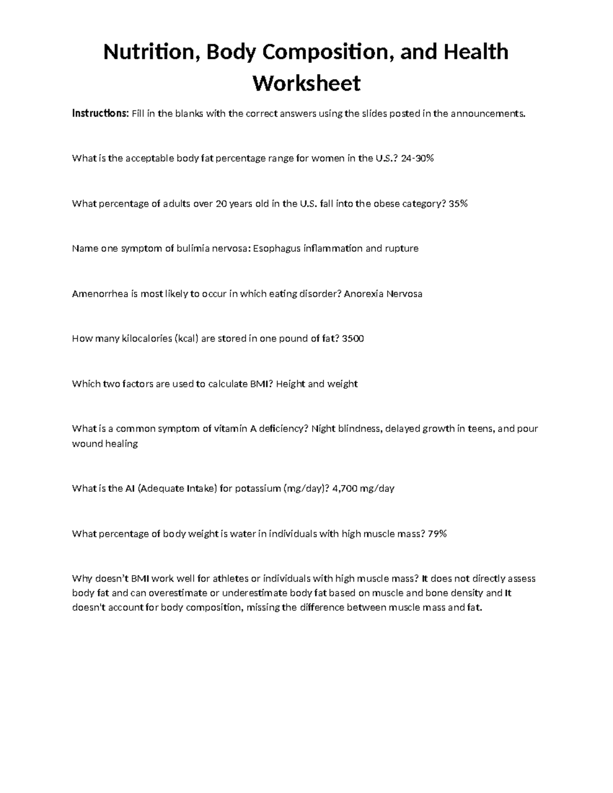 NSC150 Fall 2024 Asynchronous Worksheet - Nutrition, Body Composition ...