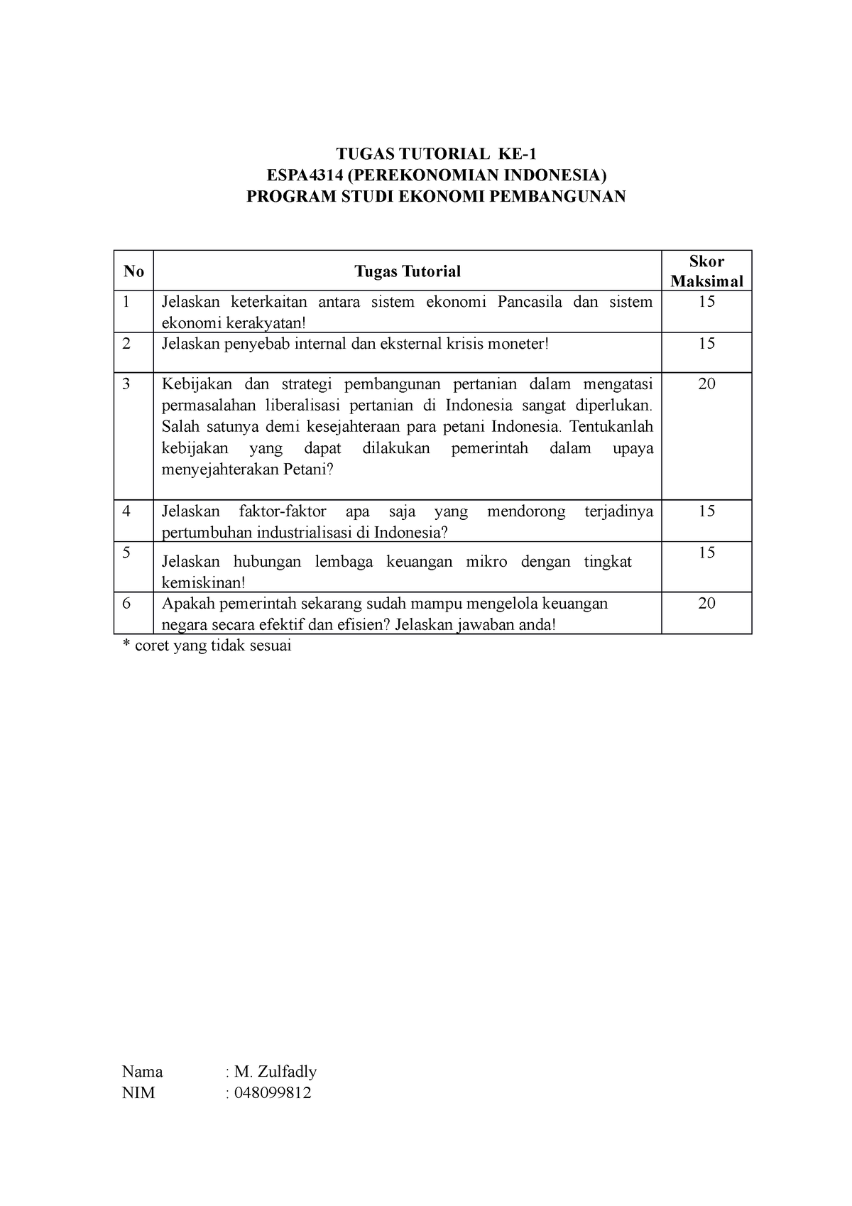 Tugas Tutorial 1 Perekonomian Indonesia - TUGAS TUTORIAL KE- ESPA4314 ...