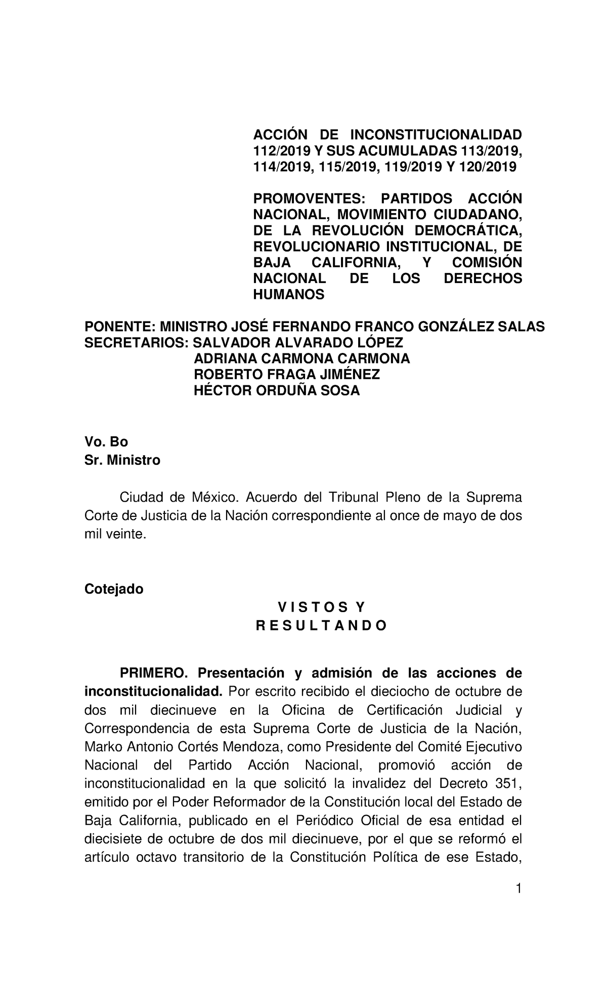 Ley Bonilla AI 112-2019 - 112/2019 Y SUS ACUMULADAS 113/2019, 114/2019 ...