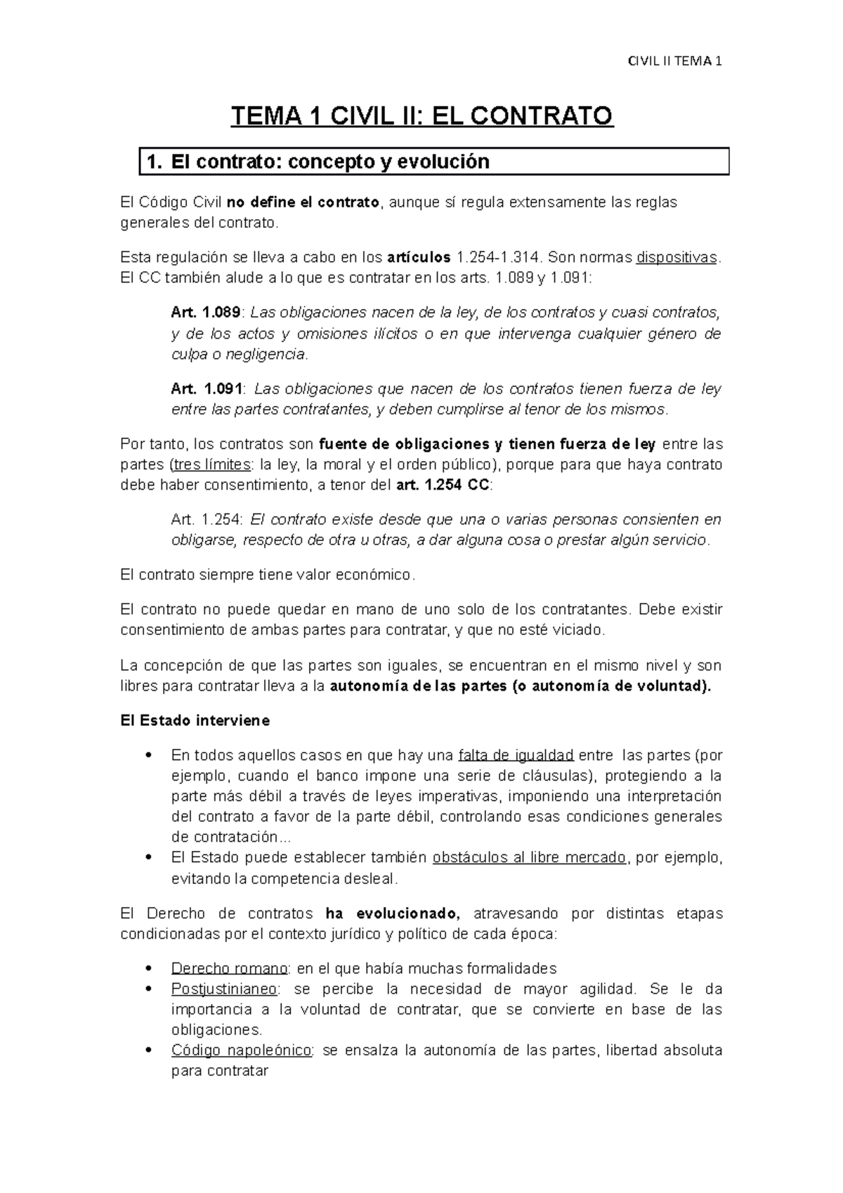 Civil II TEMA 1 - CIVIL II TEMA 1 TEMA 1 CIVIL II: EL CONTRATO 1. El ...