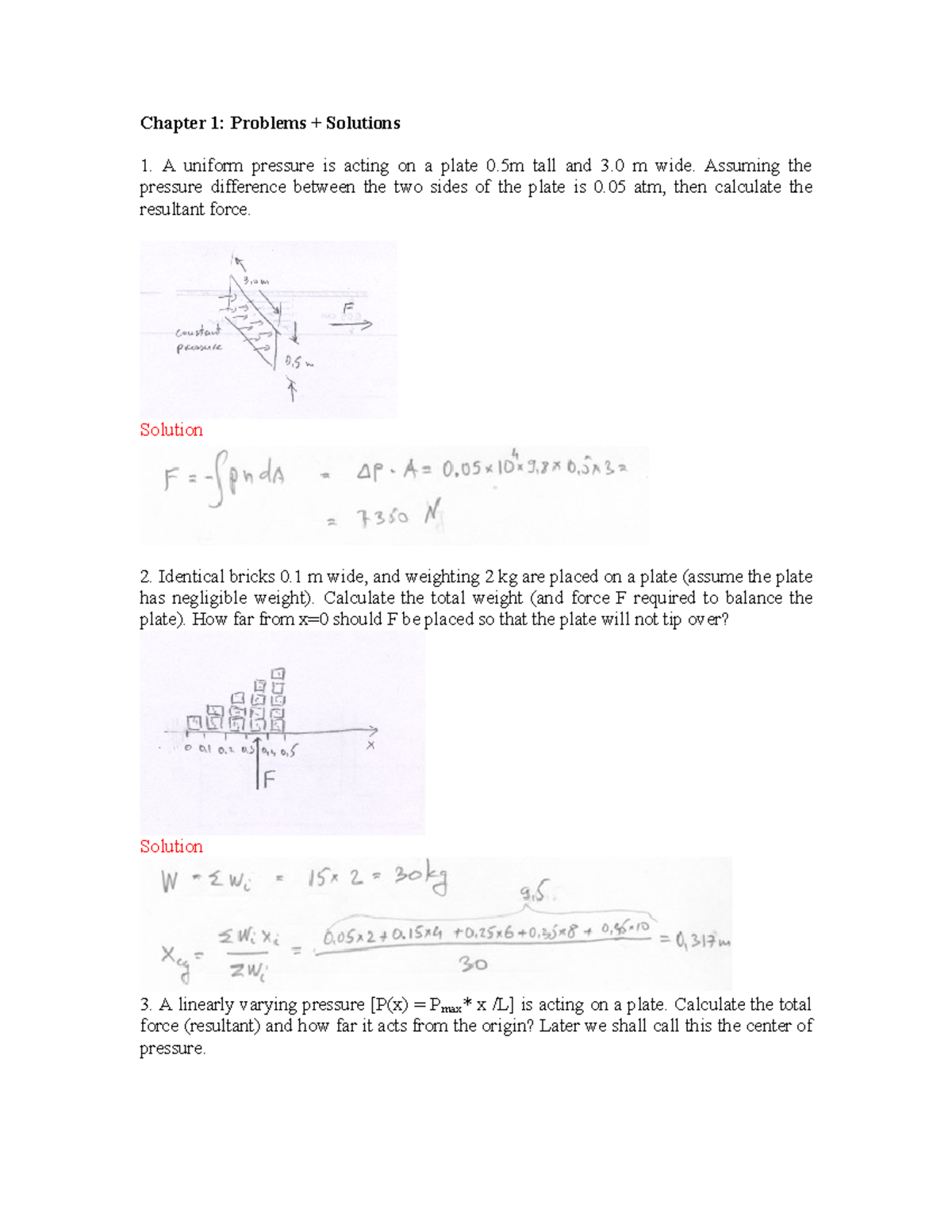 Fluids solution manual - Chapter 1: Problems + Solutions A uniform ...