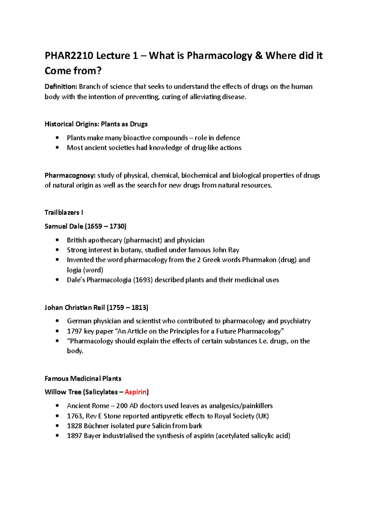 Lecture 1 What is Pharm - PHAR2210 Lecture 1 – What is Pharmacology ...