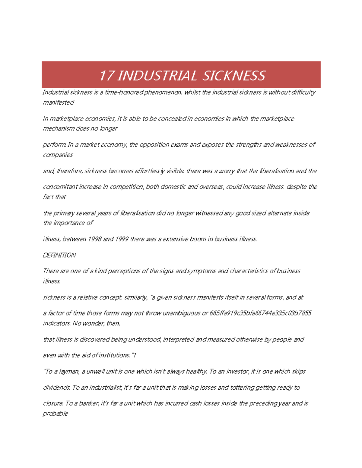 17 Industrial Sickness 17 INDUSTRIAL SICKNESS Industrial sickness is