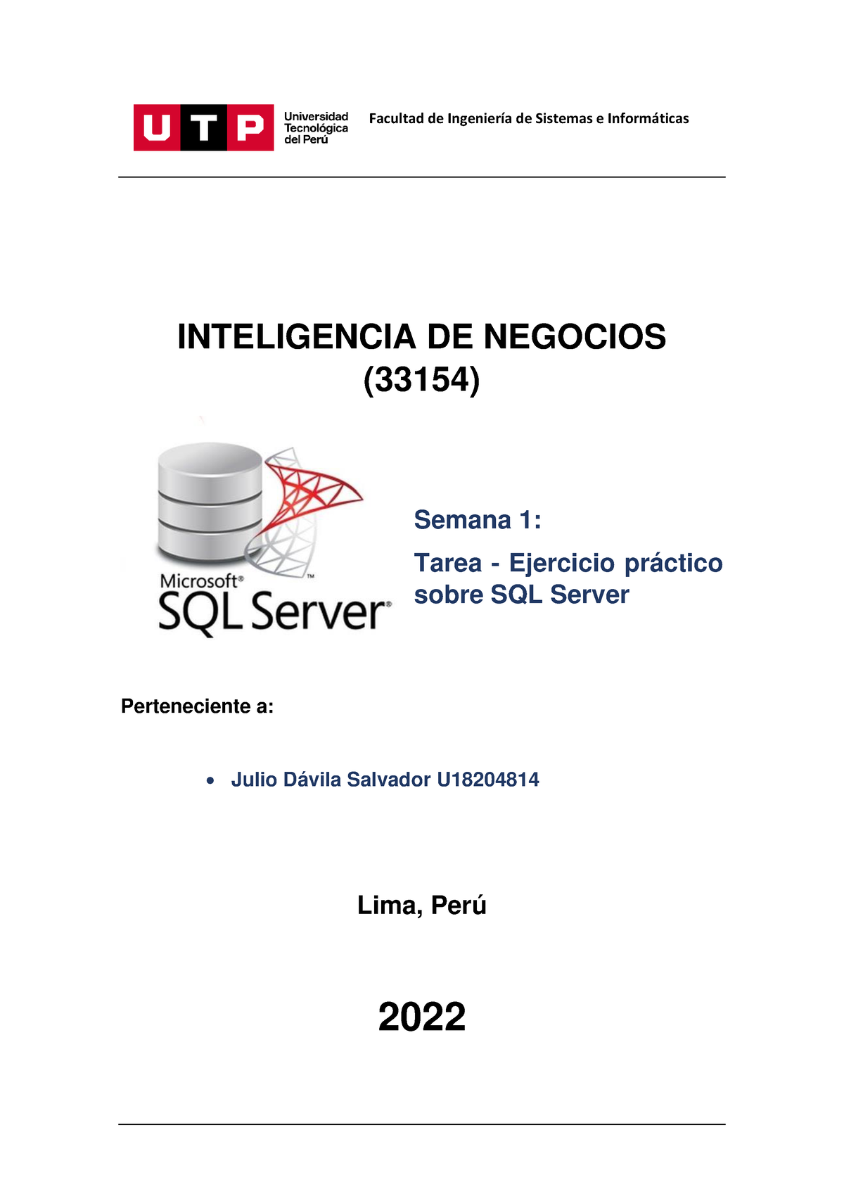 Semana 1 Tarea Ejercicio Práctico Sobre SQL Server - Facultad De ...