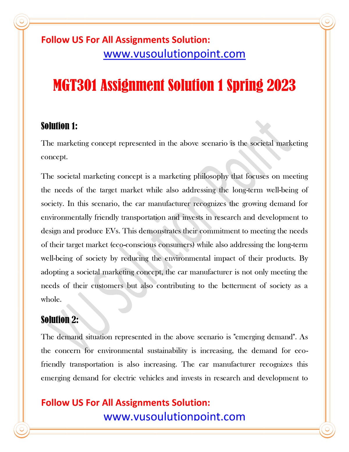 principles of marketing (mgt301) spring 2023 assignment no. 1