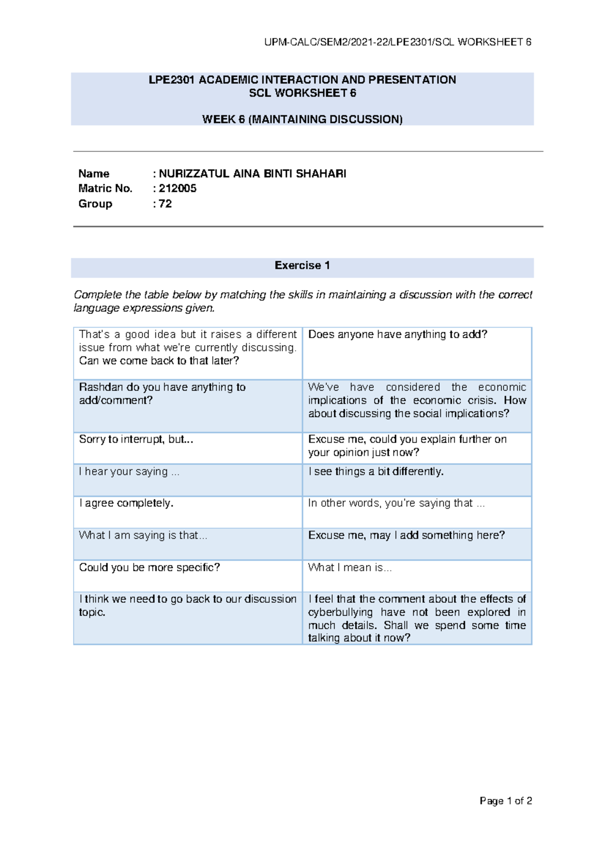 LPE2301 Worksheet 6 (Maintaining Discussion) - UPM-CALC/SEM2/2021-22 ...
