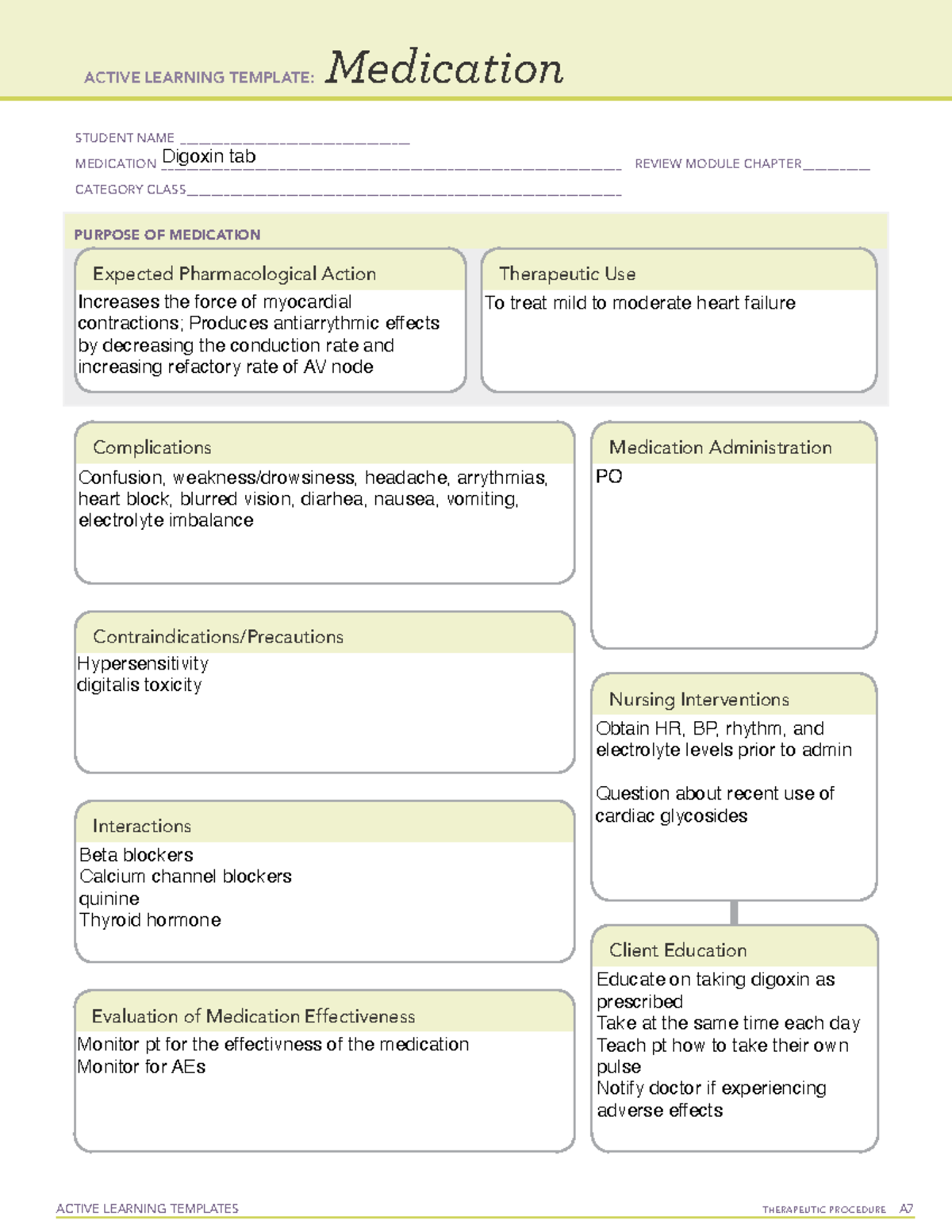 Digoxin ALT - ACTIVE LEARNING TEMPLATES THERAPEUTIC PROCEDURE A ...