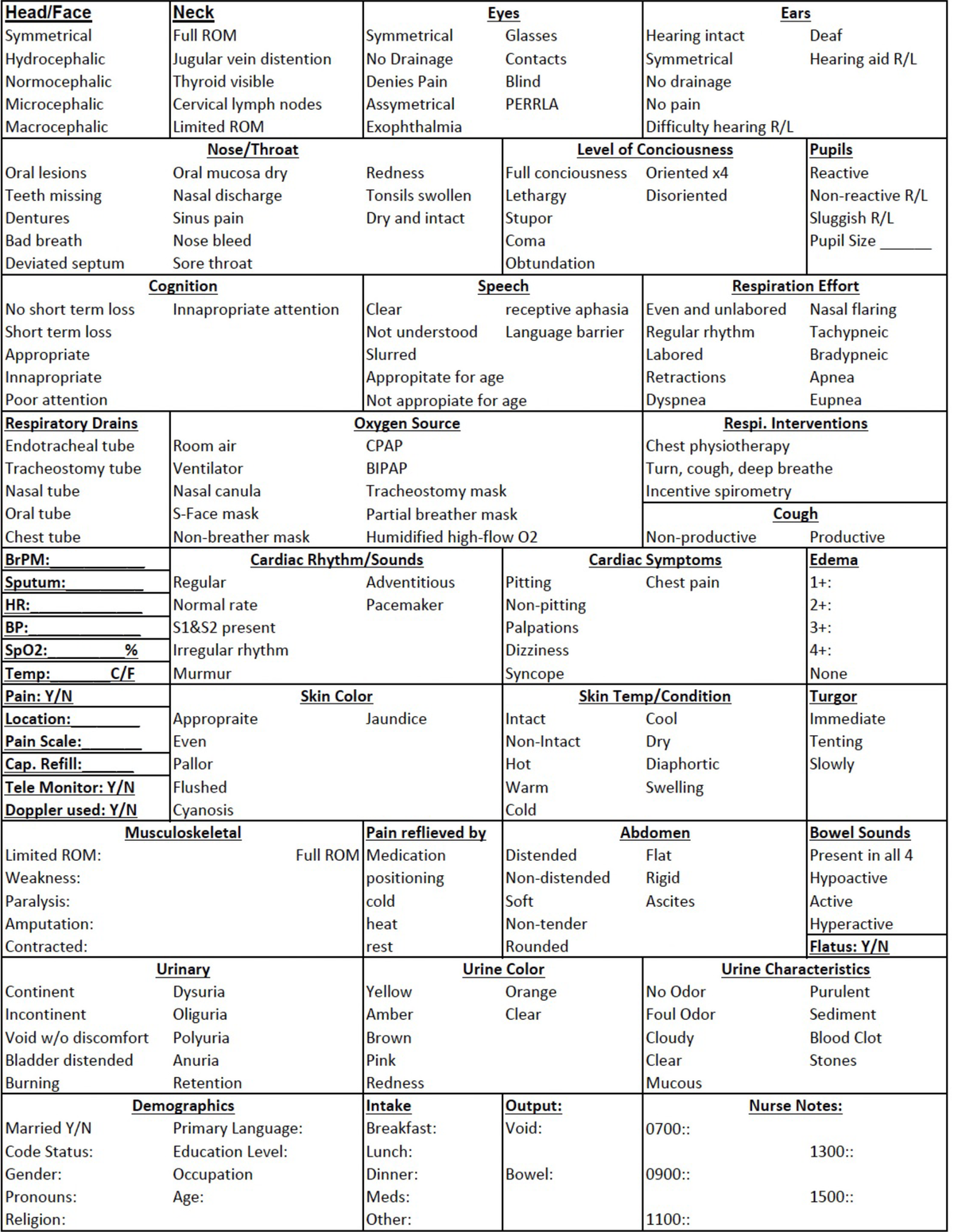 Clinical - EHR tutor assessment cheat sheet - Studocu