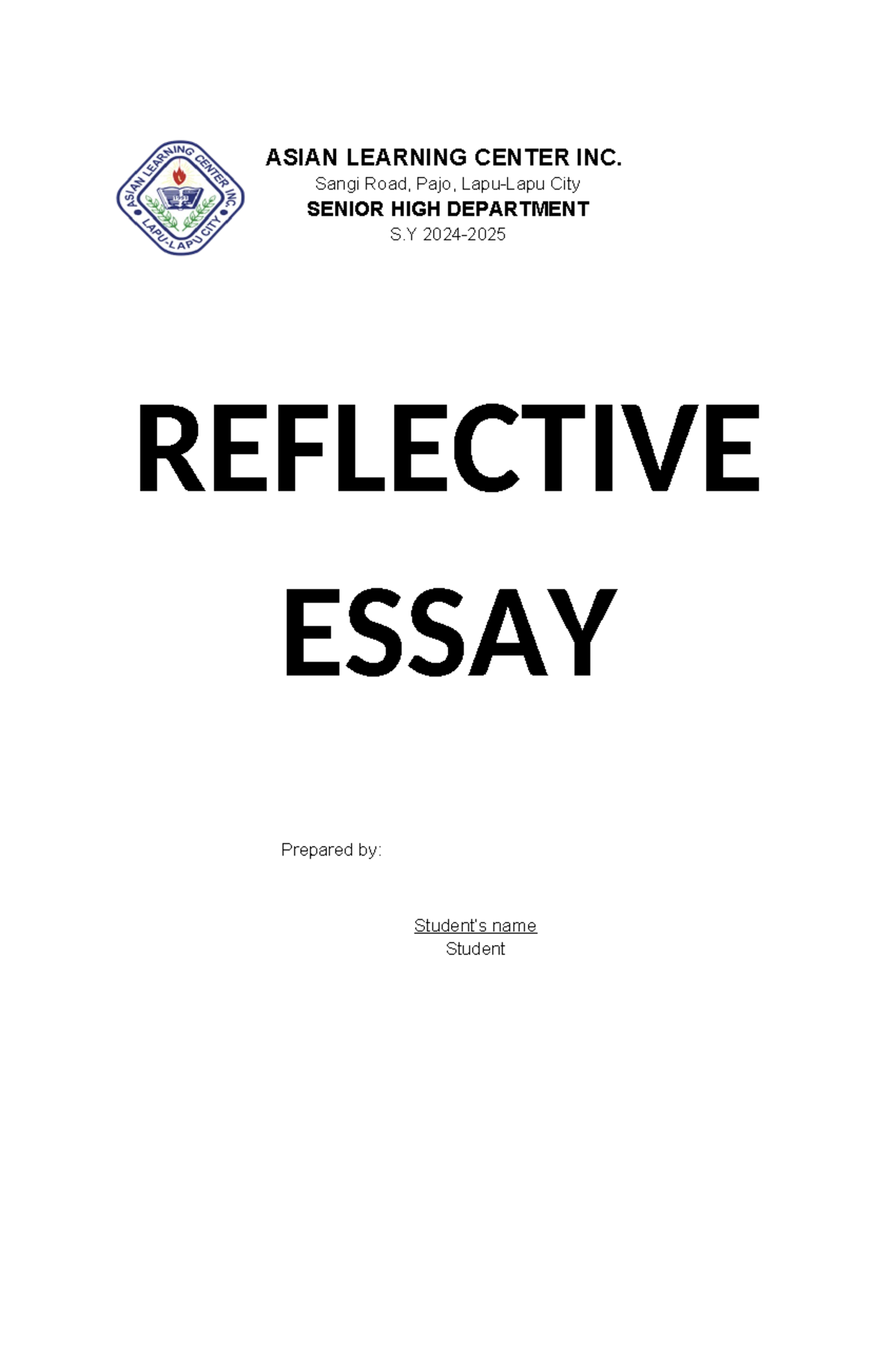 Reflection essay understanding the self asian learning center inc
