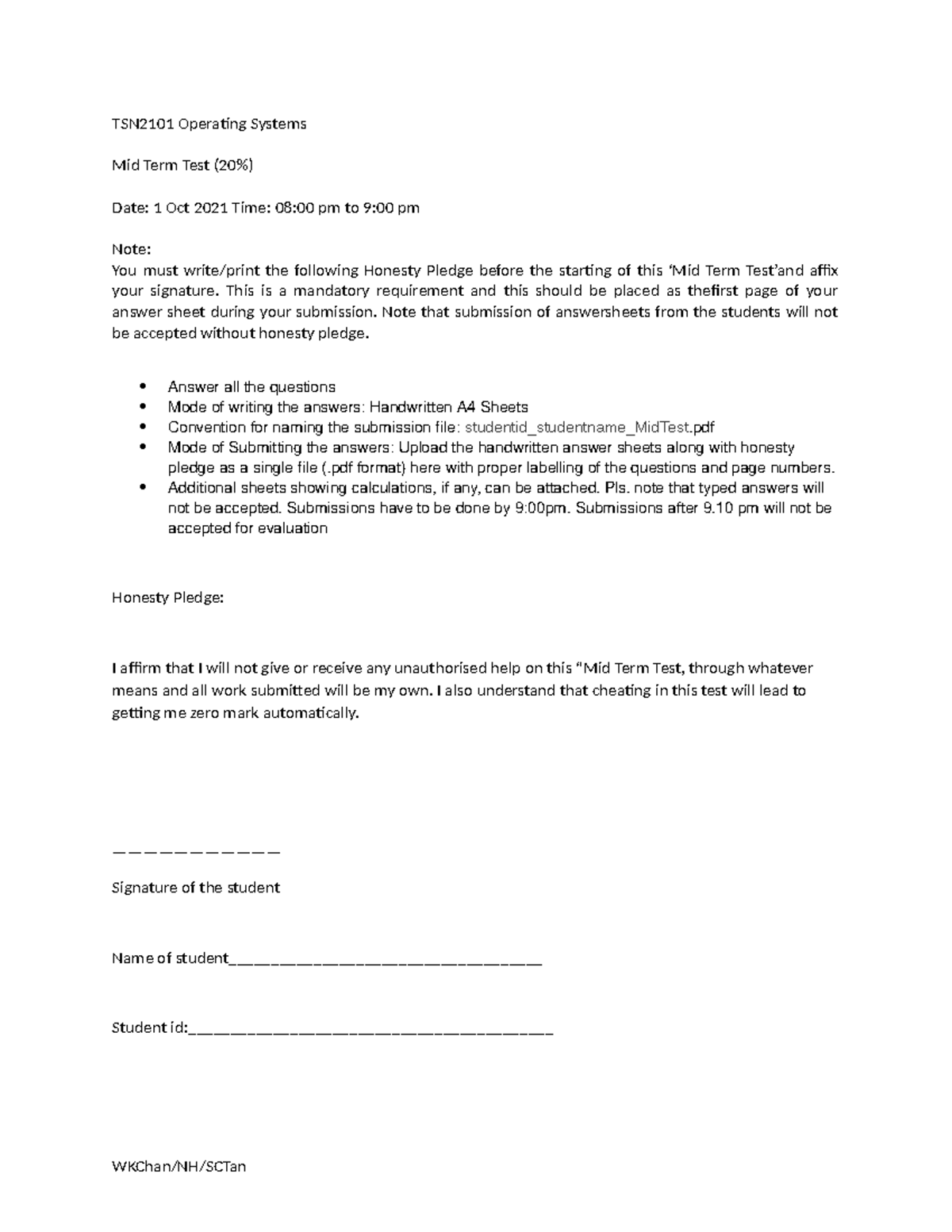 OS midterm pastyear - sdas - TSN2101 Operating Systems Mid Term Test ...