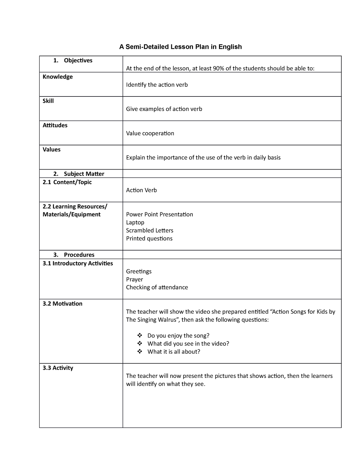 A Semi-Detailed Lesson Plan In English - A Semi-Detailed Lesson Plan In ...