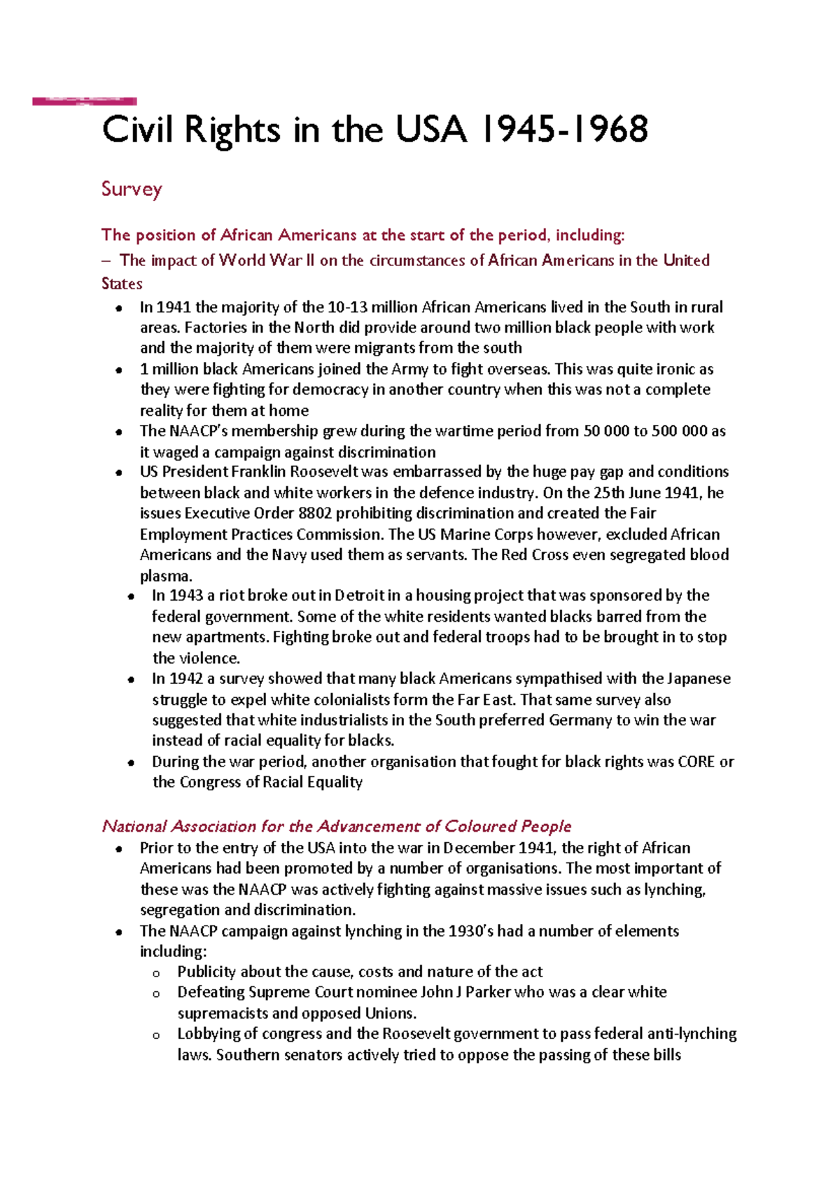 Notes On Civil Rights in the USA 1945-1968 - Civil Rights in the USA ...