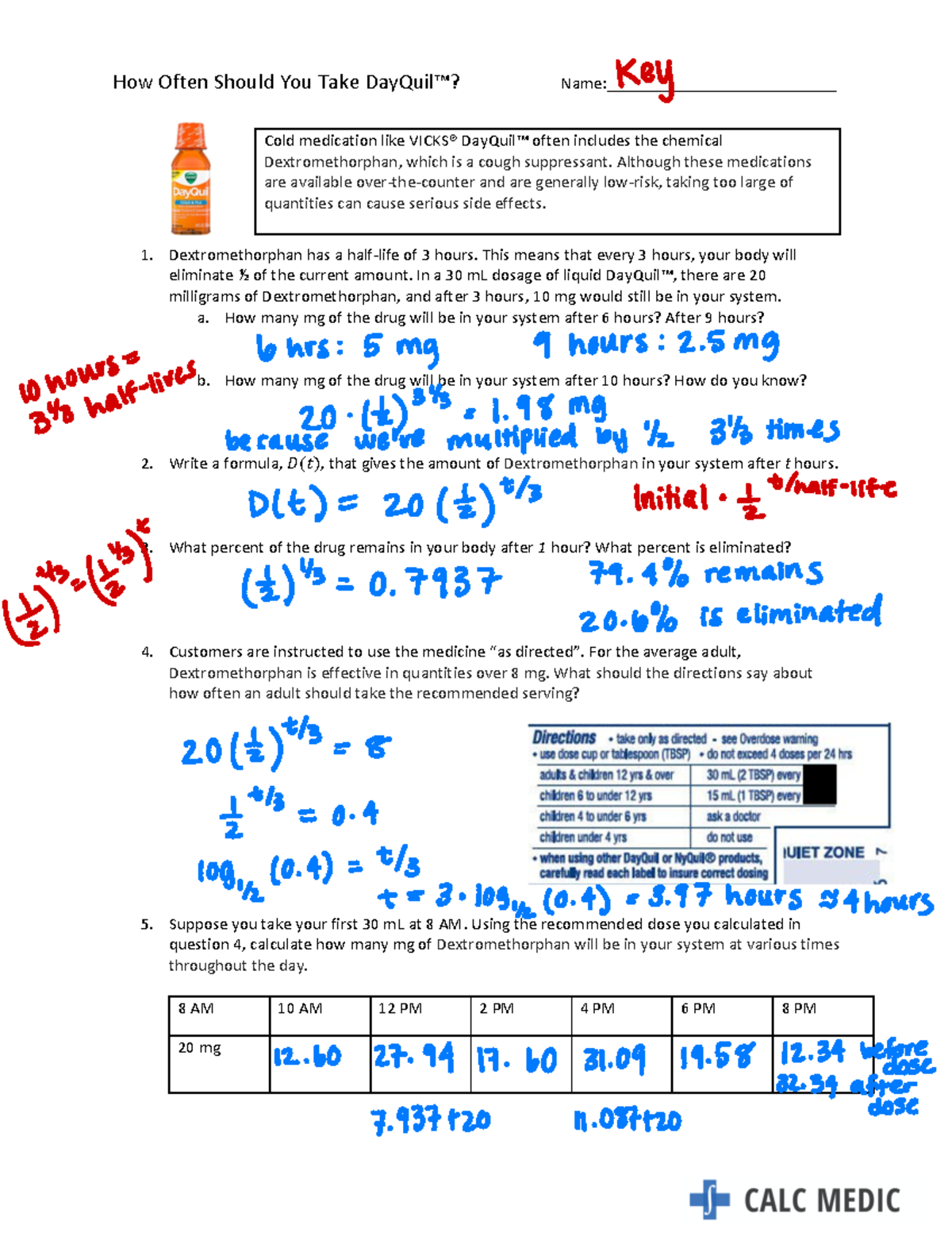 3.8 Lesson Answer Key NEW - How Often Should You Take DayQuil™? Name