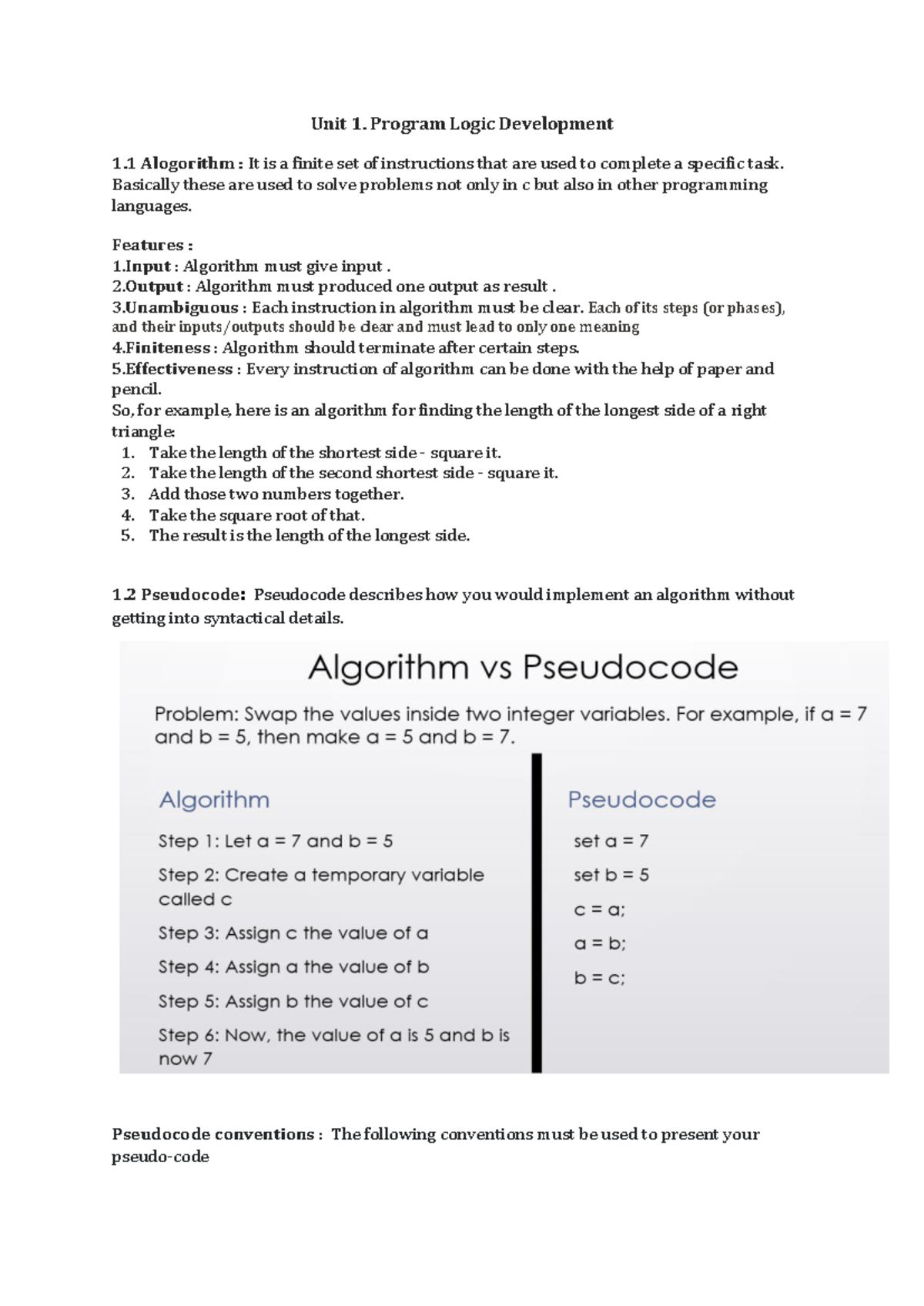 Unit 1 - C programming notes of Algorithm and code - Unit 1. Program ...