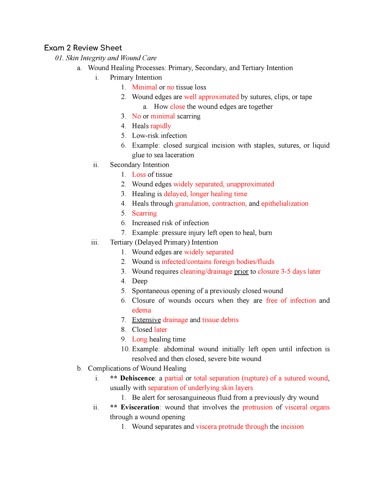 Exam 2 Review Guide Funds Exam 2 Review Sheet 01 Skin Integrity And