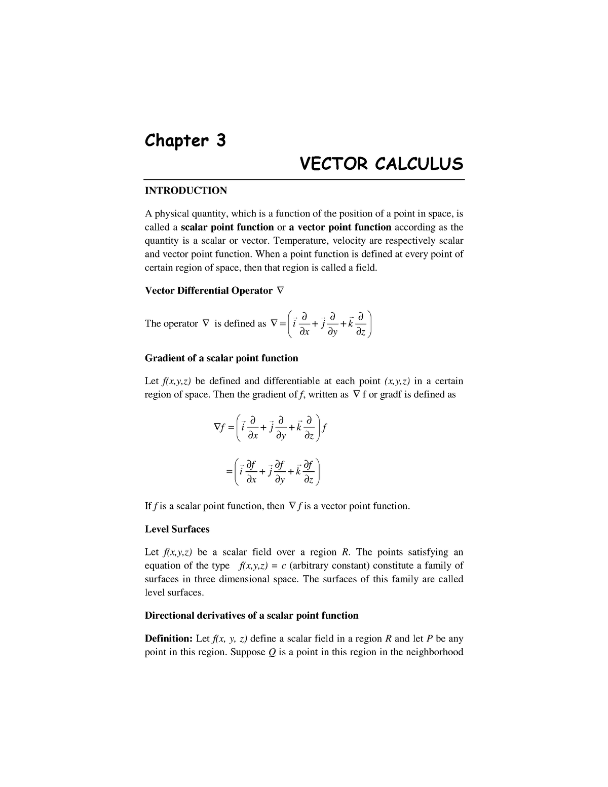 2. Vector Calculus - Notes - Chapter 3 VECTOR CALCULUS INTRODUCTION A ...