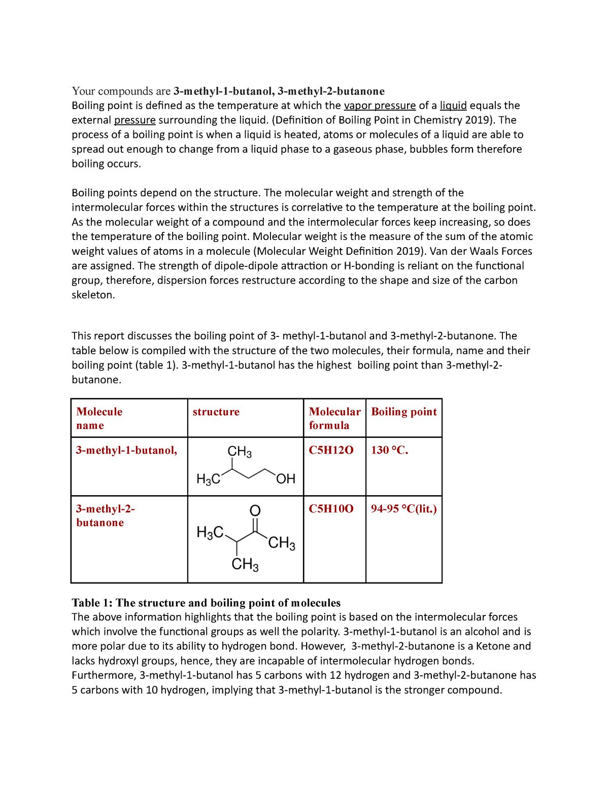 chemistry writing assignment