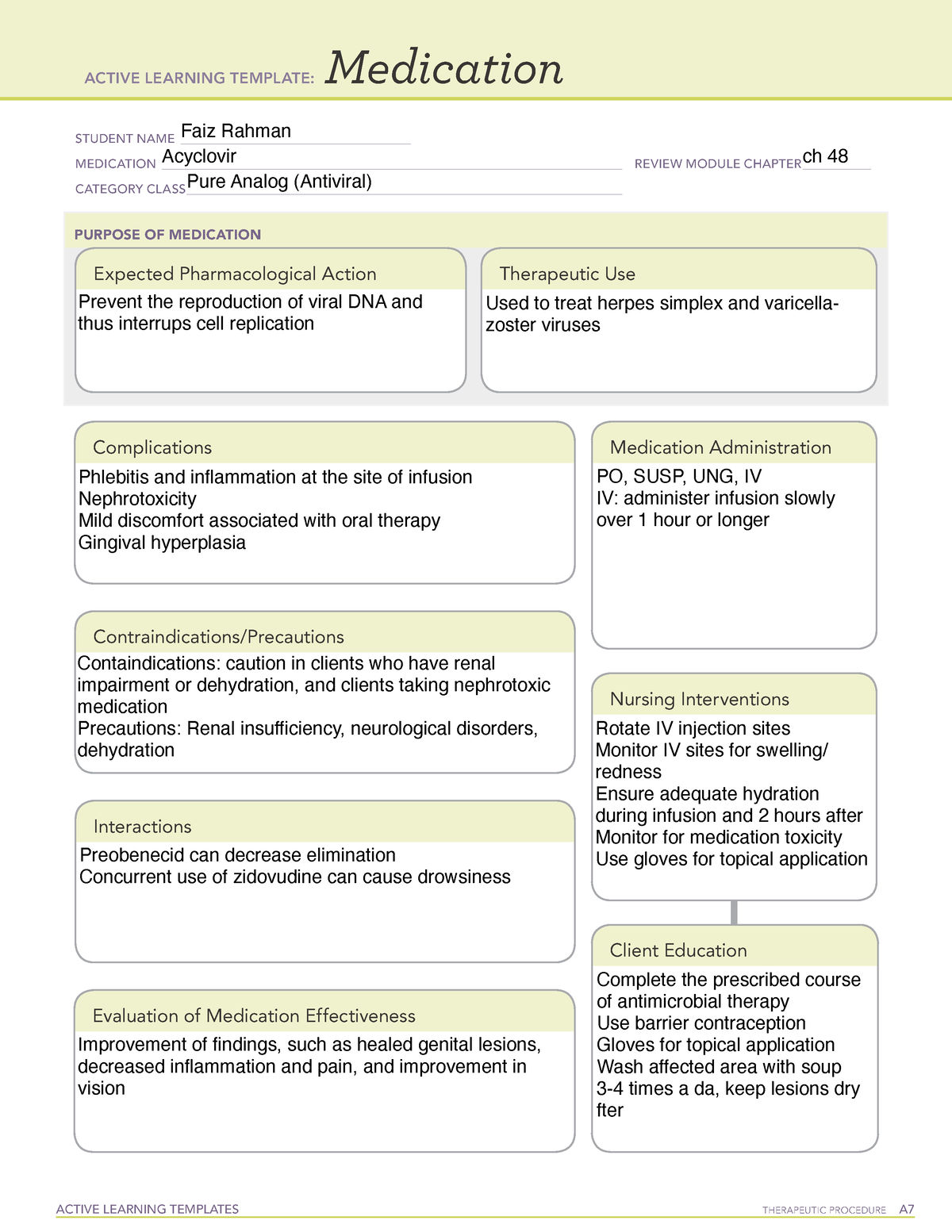 Acyclovir Drug template ACTIVE LEARNING TEMPLATES THERAPEUTIC