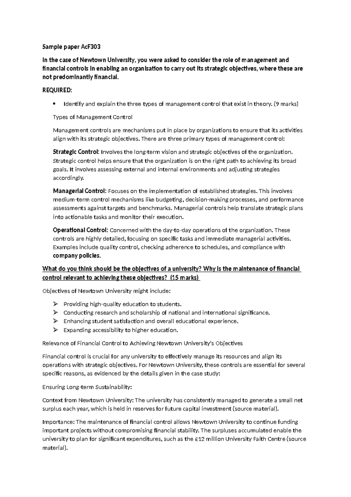 Sample paper Ac F303 - Sample paper AcF In the case of Newtown ...
