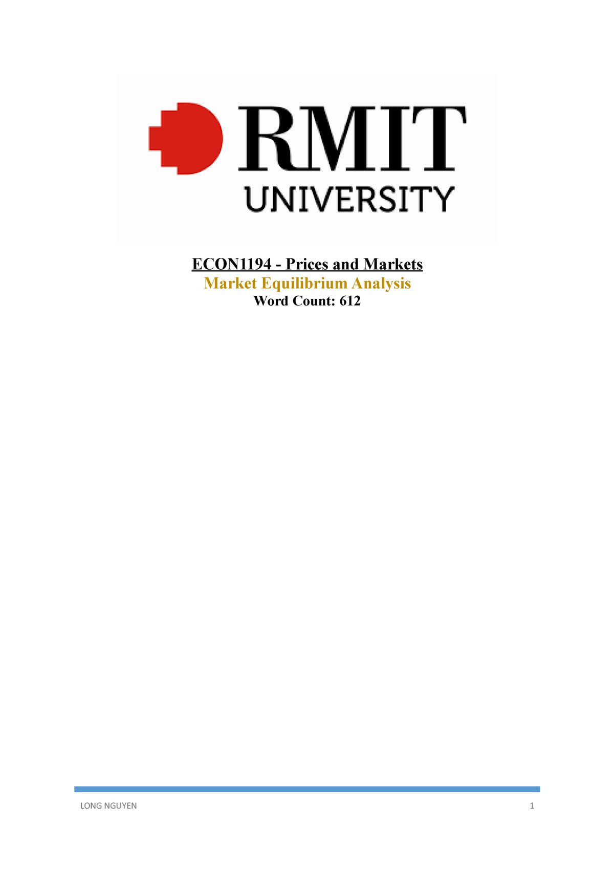 assignment 1 market equilibrium analysis