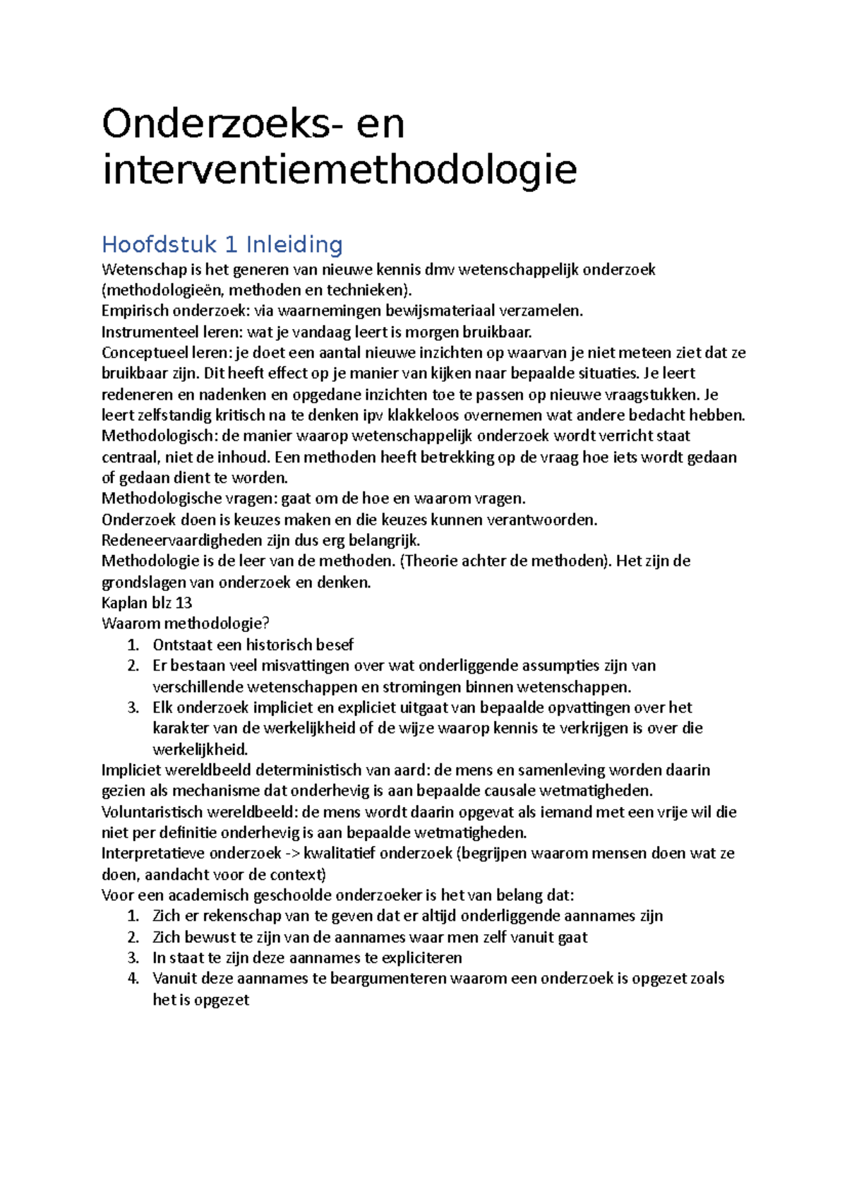 OIMA Hfst1 - Samenvatting Onderzoeks- En Interventiemethodologie ...