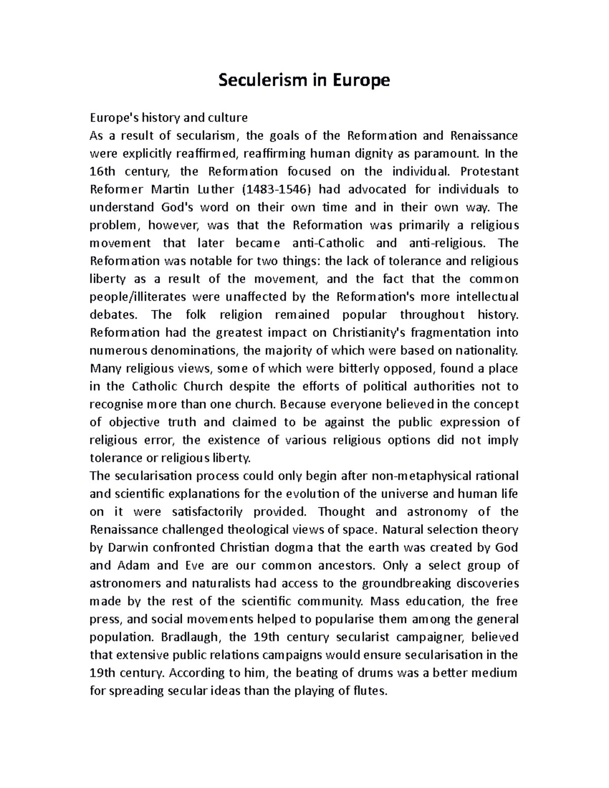 Seculerism in Europe - Lecture notes 1 - Seculerism in Europe Europe's ...