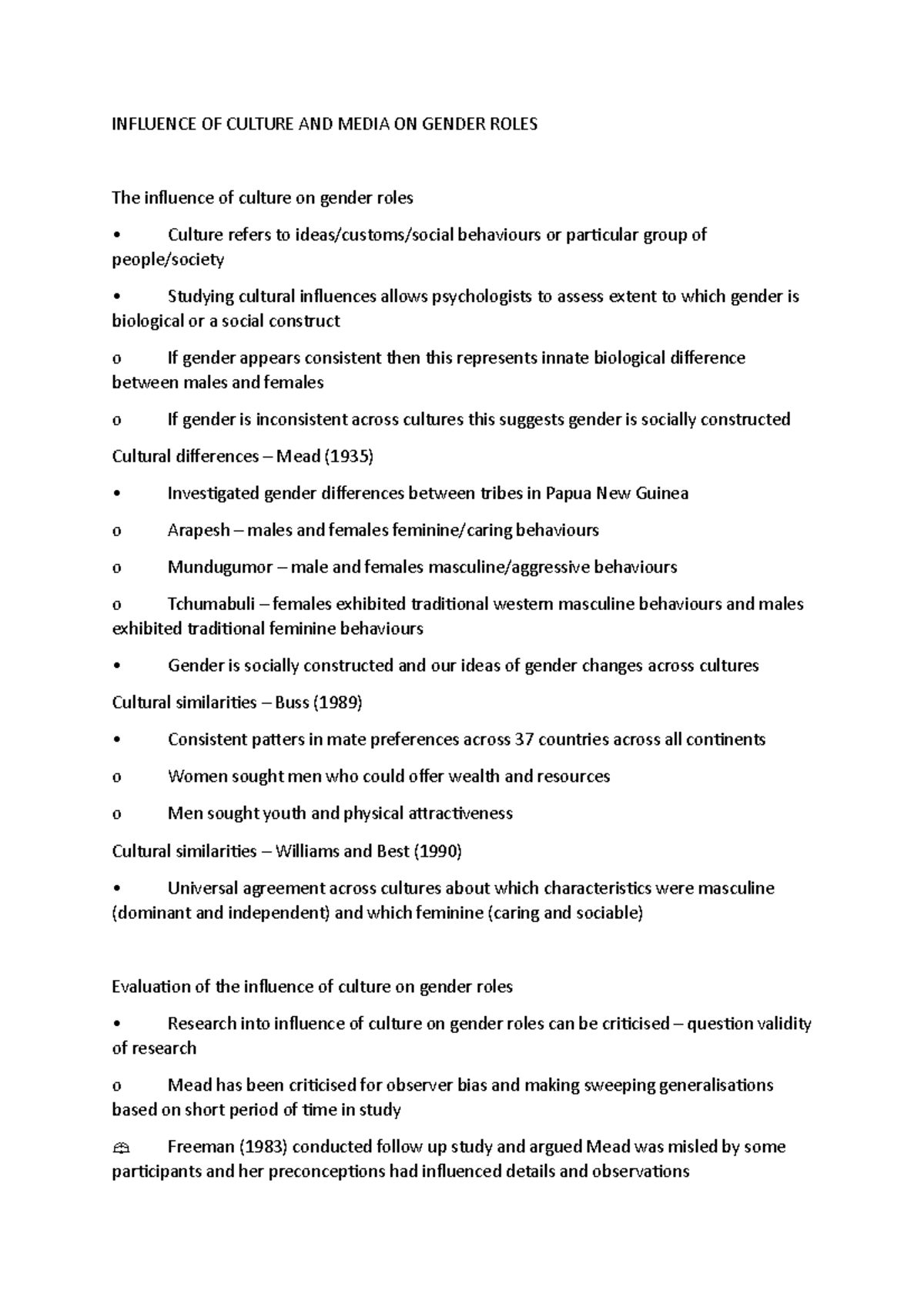 Influence OF Culture AND Media ON Gender Roles - DD102 - OU - Studocu