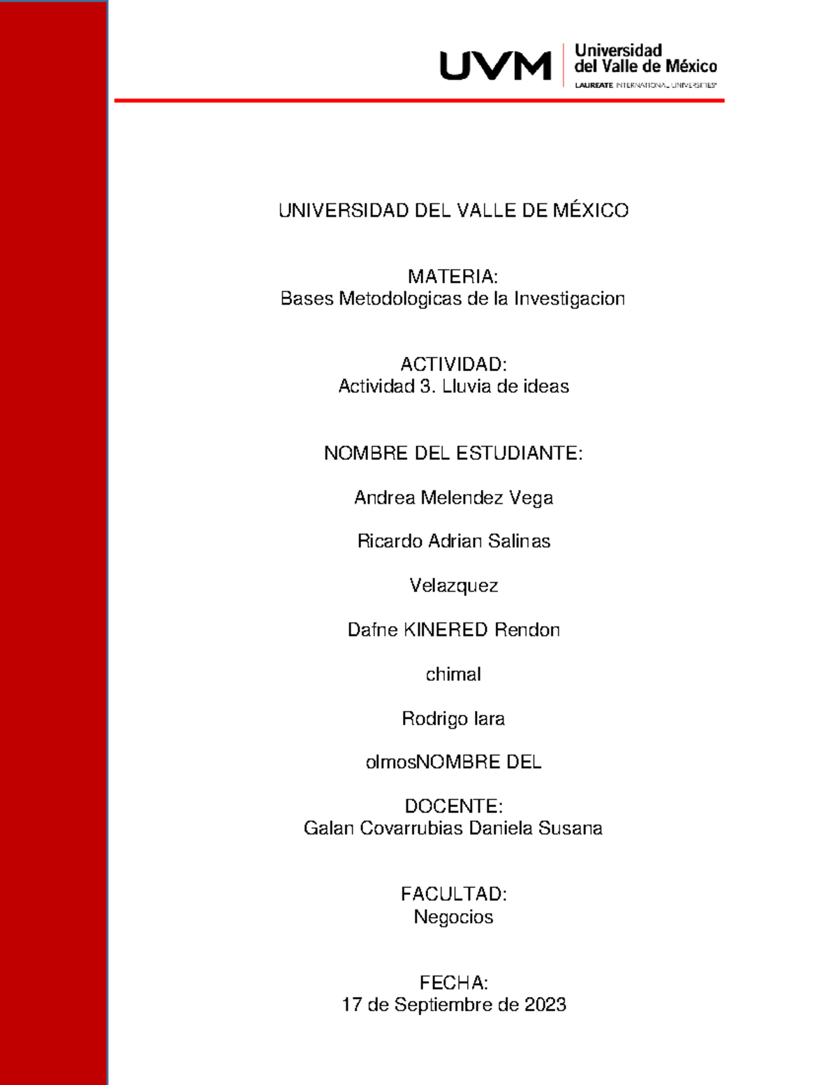 A3 AMV BMI - activdad 3 bases metodologicas - UNIVERSIDAD DEL VALLE DE ...