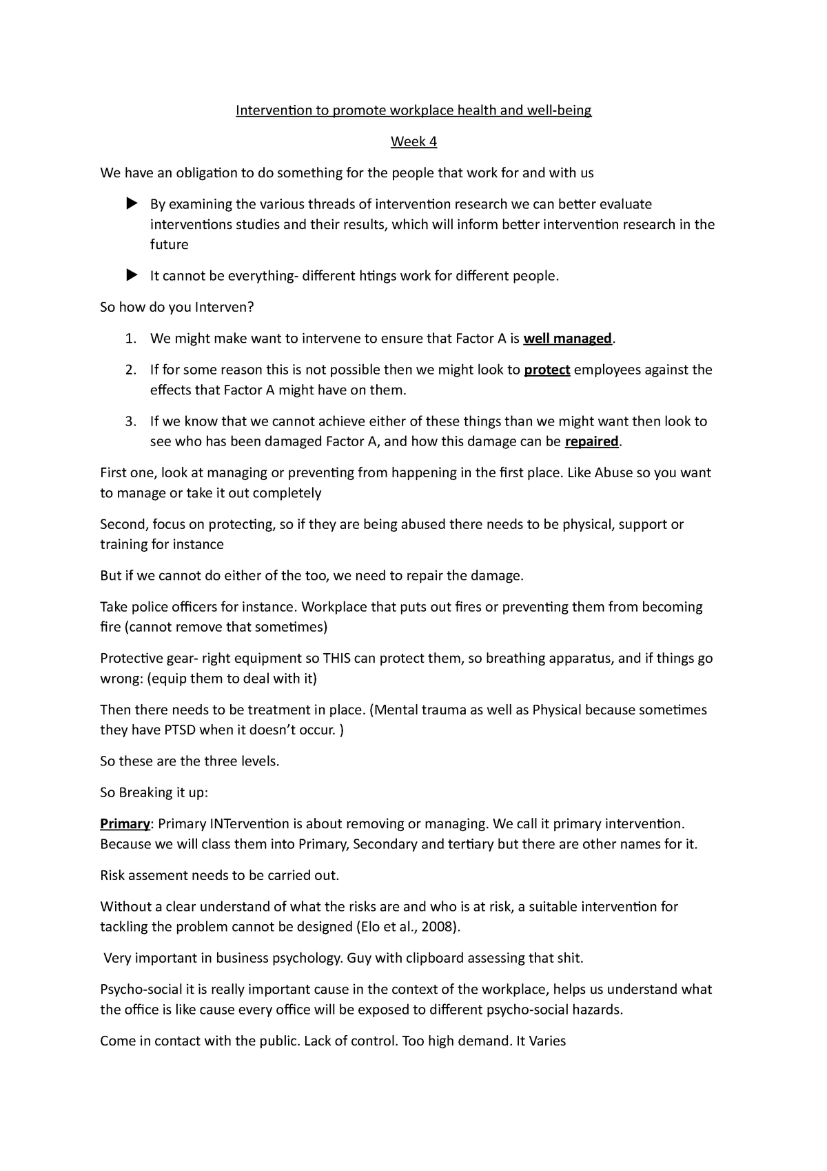 Interventions for Work-related Stress and Psychosocial Issues ...