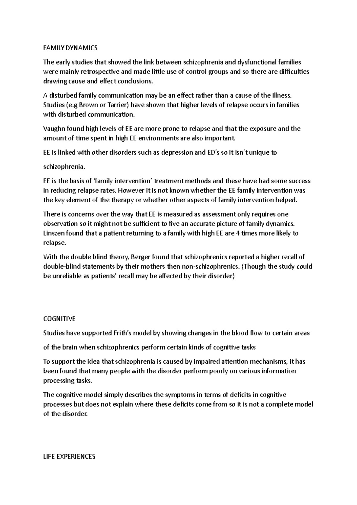 Schizophrenia part 4 - in depth notes on the psych 101 module - FAMILY ...