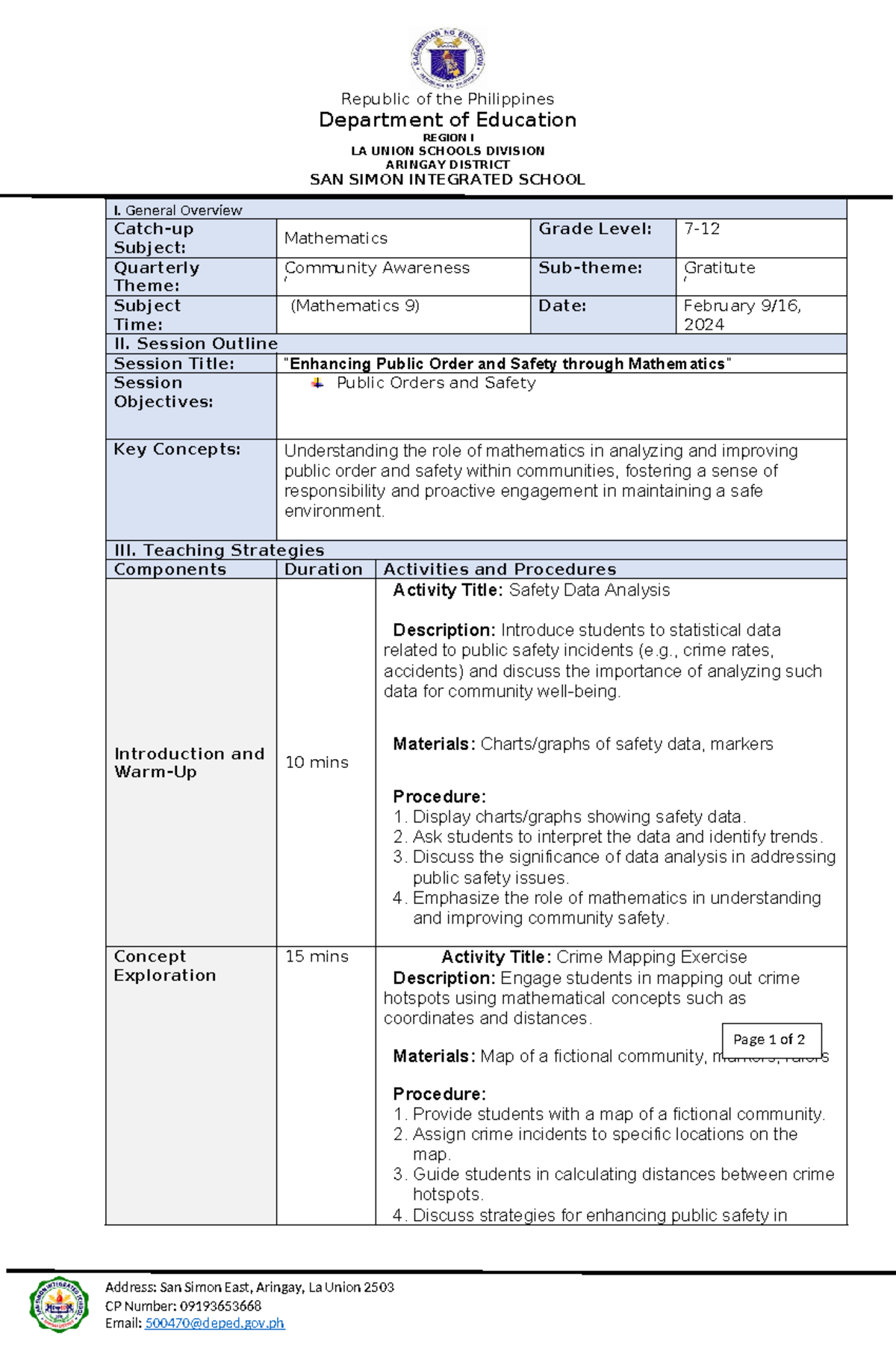 Catch Up Friday Math 9 - Republic Of The Philippines Department Of 