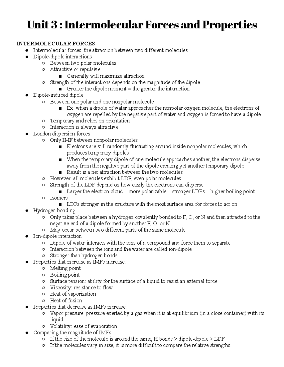 AP Chemistry Unit 3 Review - Unit 3 : Intermolecular Forces And ...