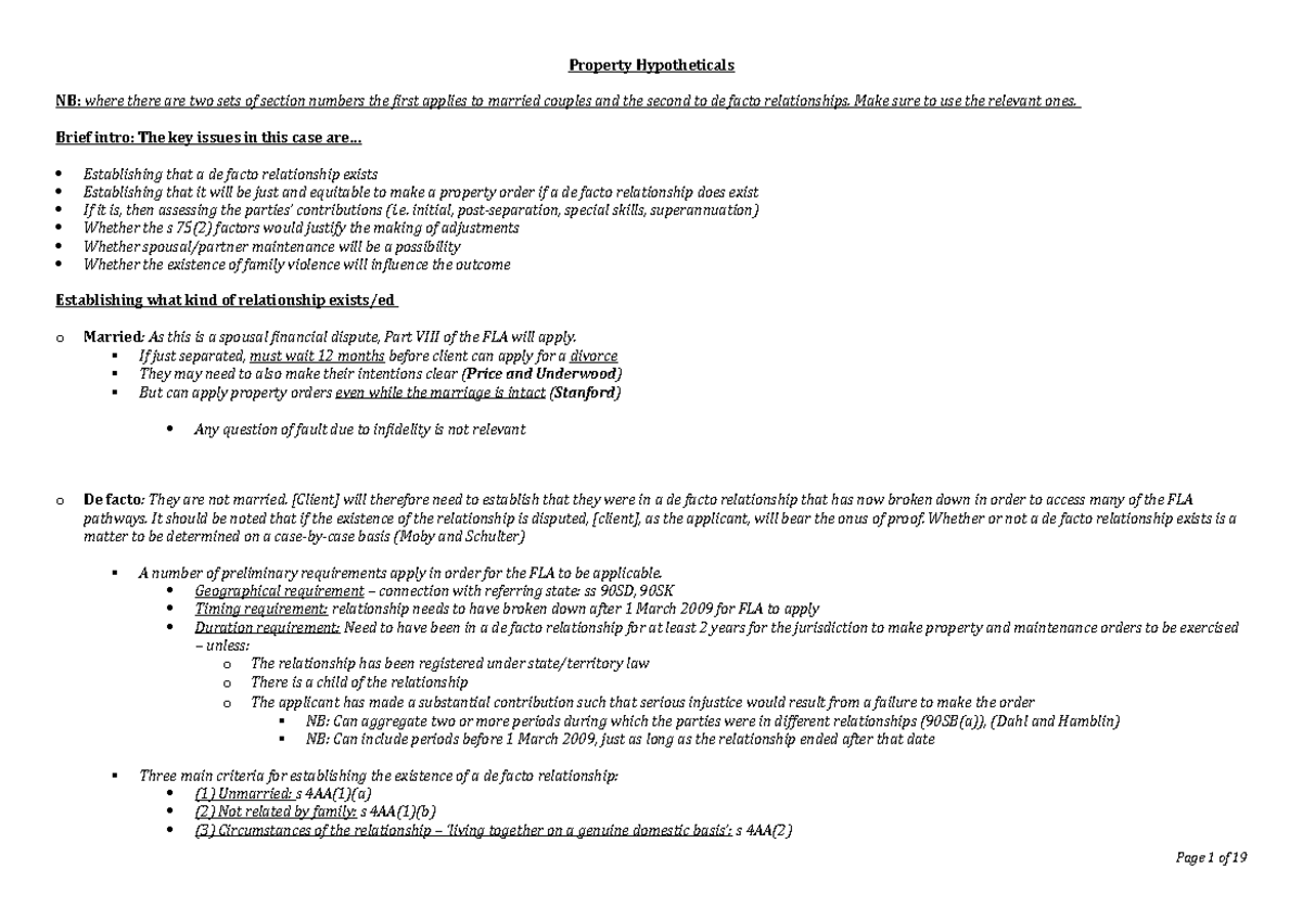 Property hypo structure landscape Property Hypotheticals NB where