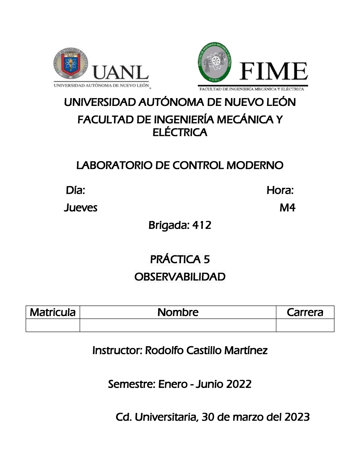 Práctica 5 LCM - Práctica 5 Control Moderno Y Laboratorio - UNIVERSIDAD ...