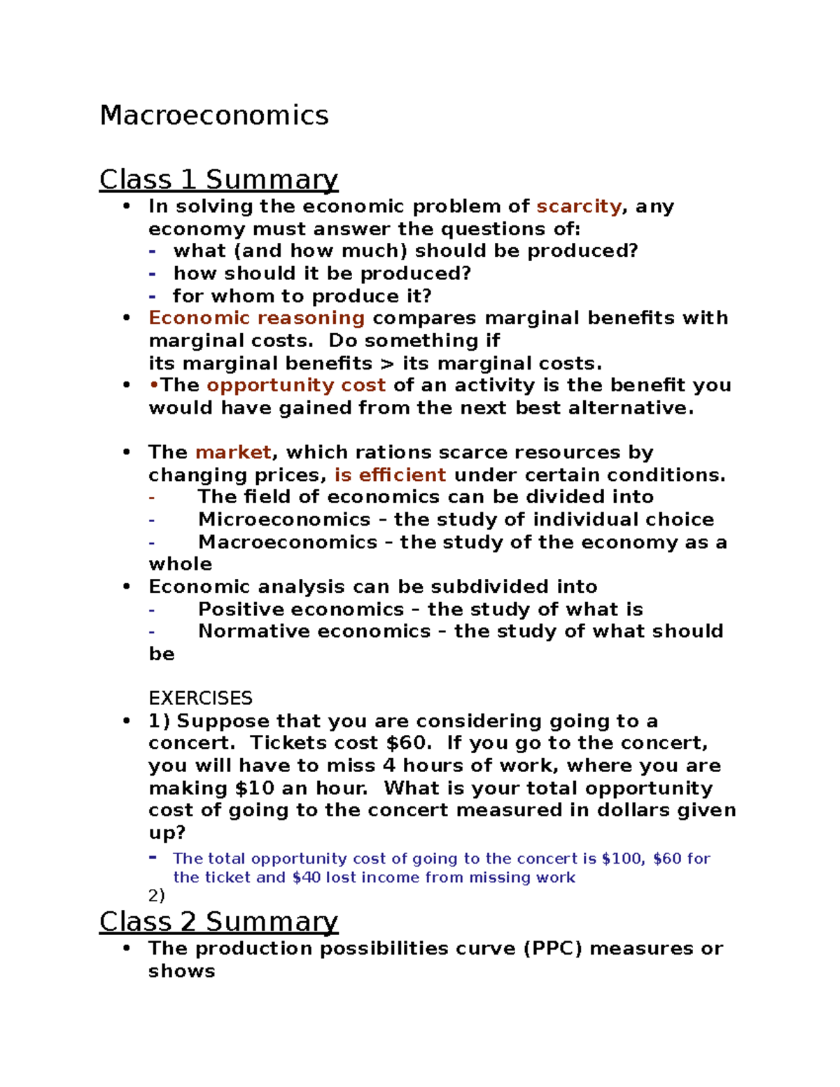 Macroeconomics Study Guide - Macroeconomics Class 1 Summary In Solving ...