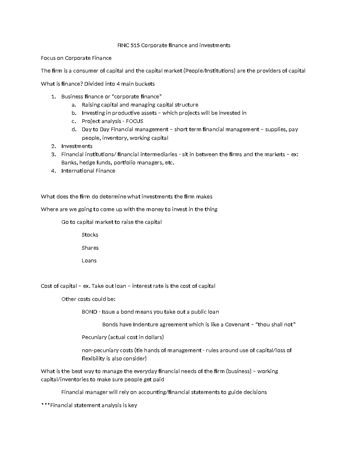 Lecture Notes Corporate Finance Chapter 1 on 3 - FINC 515 Corporate ...