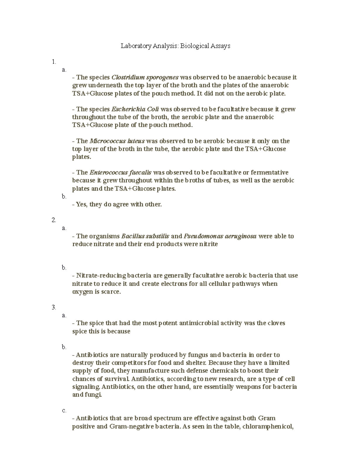 Answers of Biological Analysis Spring 2022 - Laboratory Analysis ...