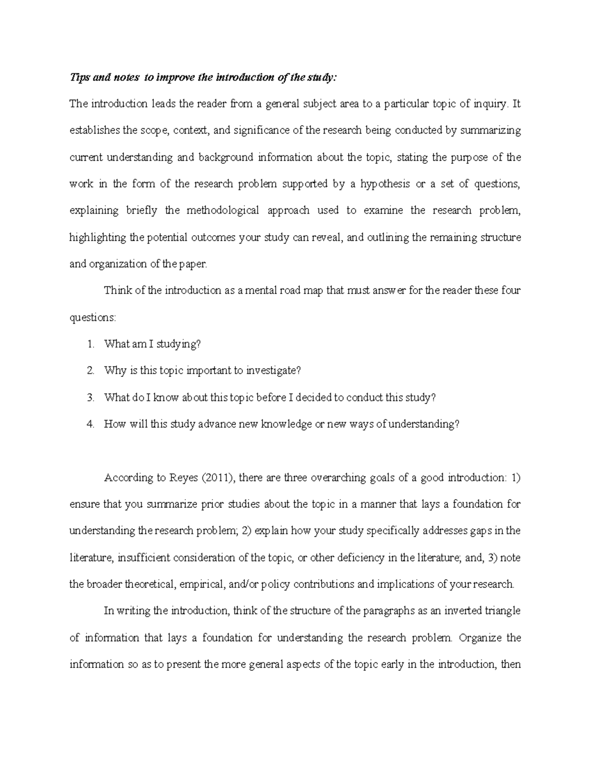 Tips and note to improve the introduction of the study - It establishes ...