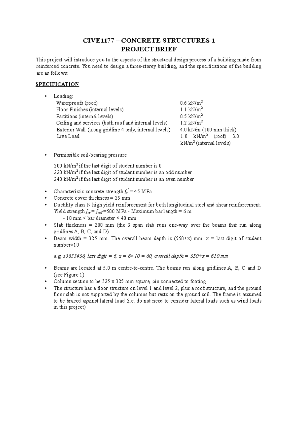 Design project brief-individual-1 - CIVE1177 – CONCRETE STRUCTURES 1 ...
