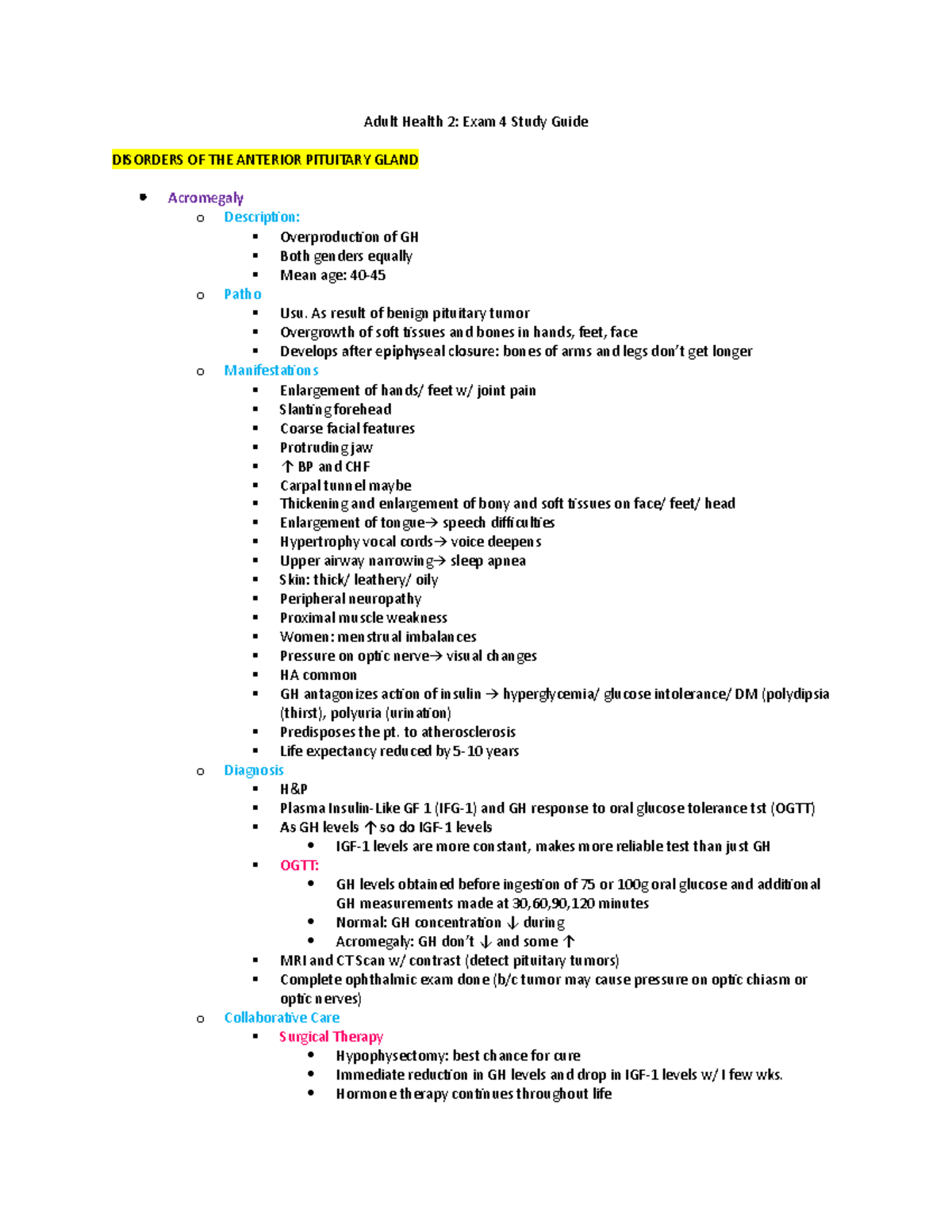Adult Health Exam 4 Study Guide- Endocrine - Adult Health 2: Exam 4 ...