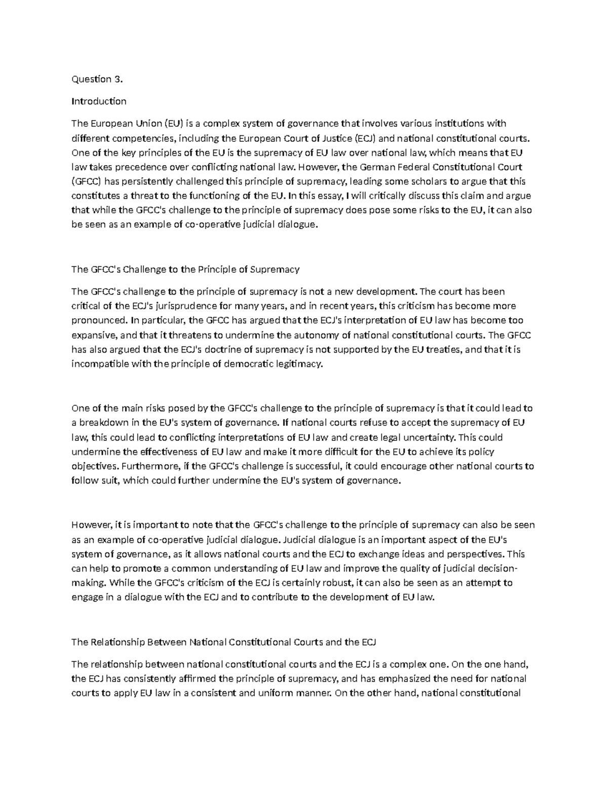 Eu law draft - eu law aasignment - Question 3. Introduction The ...
