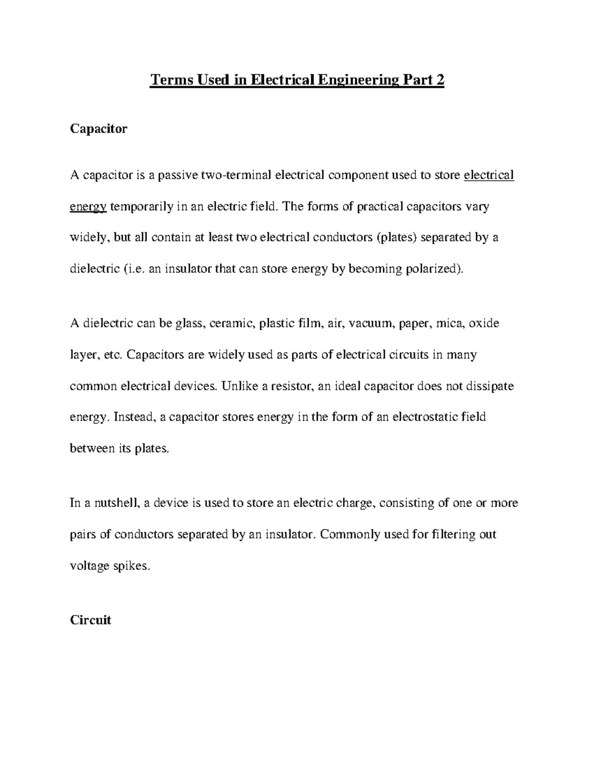 Terms Used in Electrical Engineering Second Part Terms Used in