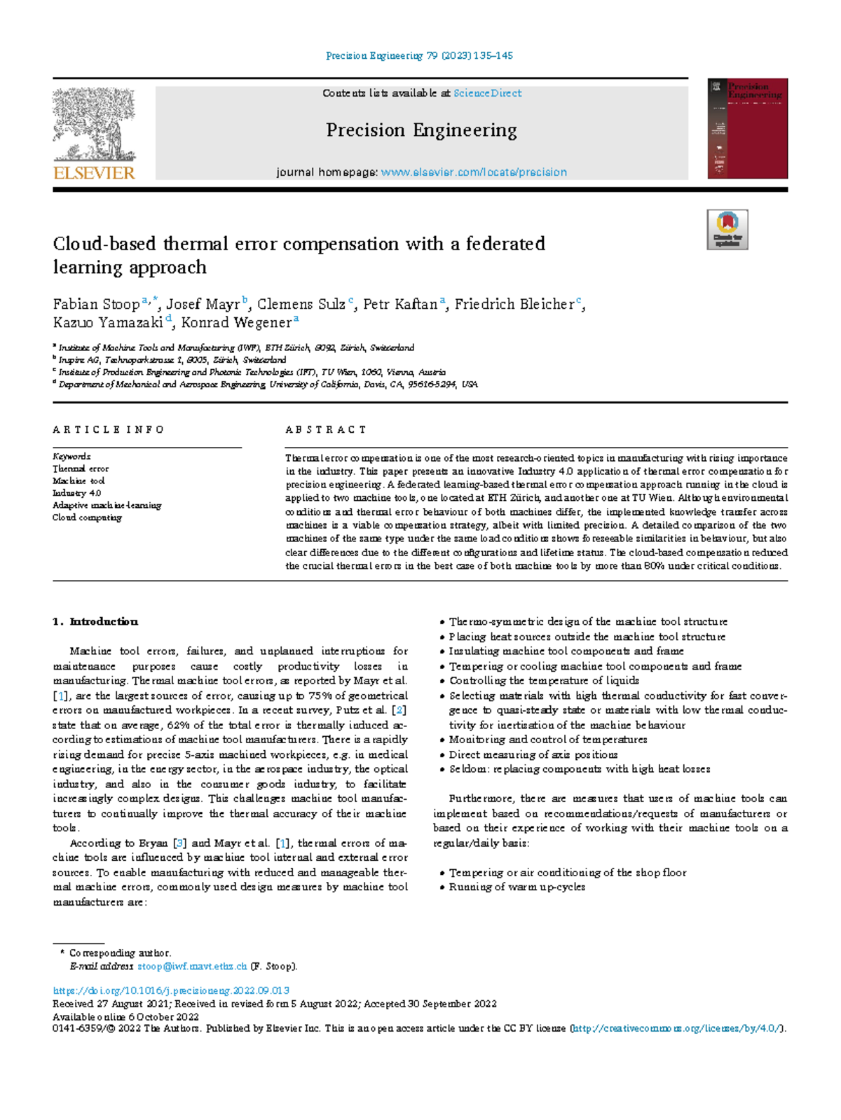 Thermal autoreg - Precision Engineering 79 (2023) 135– Available online ...