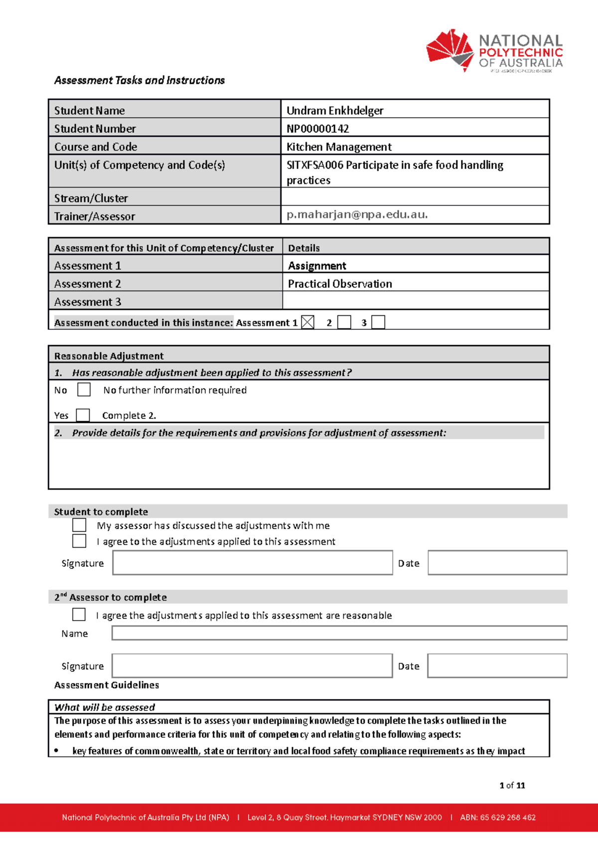 NPA Sitxfsa 006 Assessment 1 -Assignment - Assessment Tasks and ...